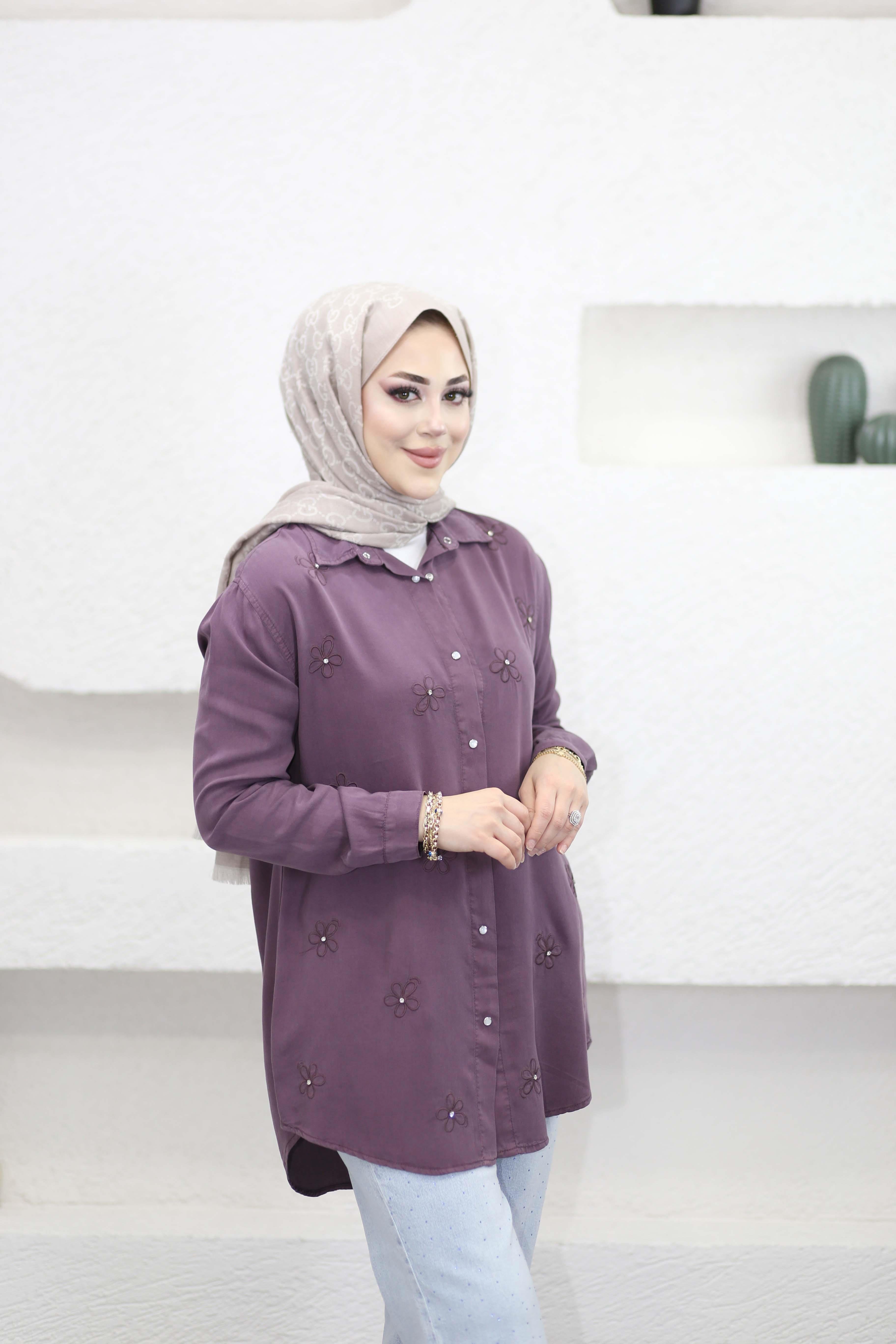 Papatya Tencel Gömlek Mürdüm 7418