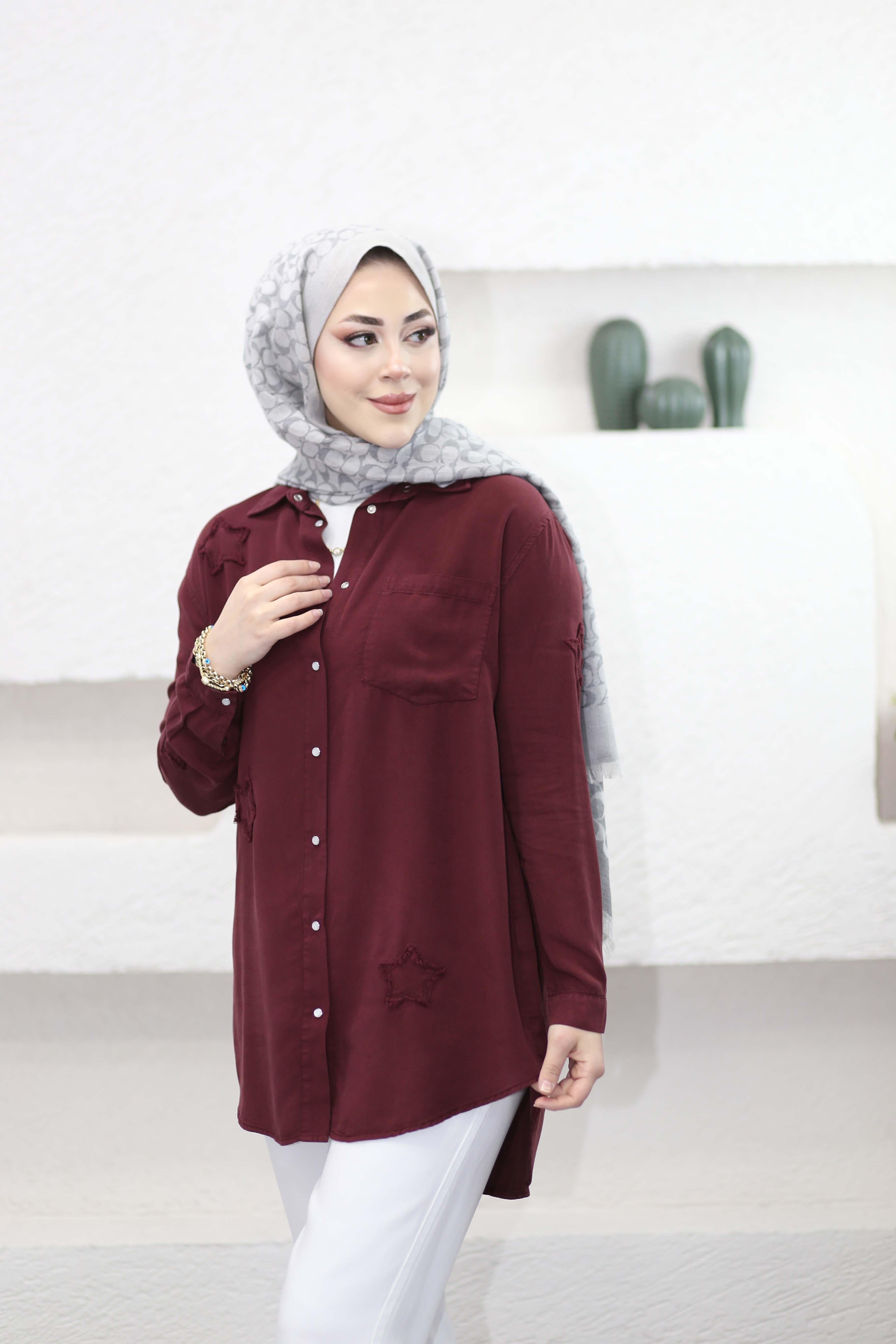 Yıldız Tencel Gömlek Bordo 7343
