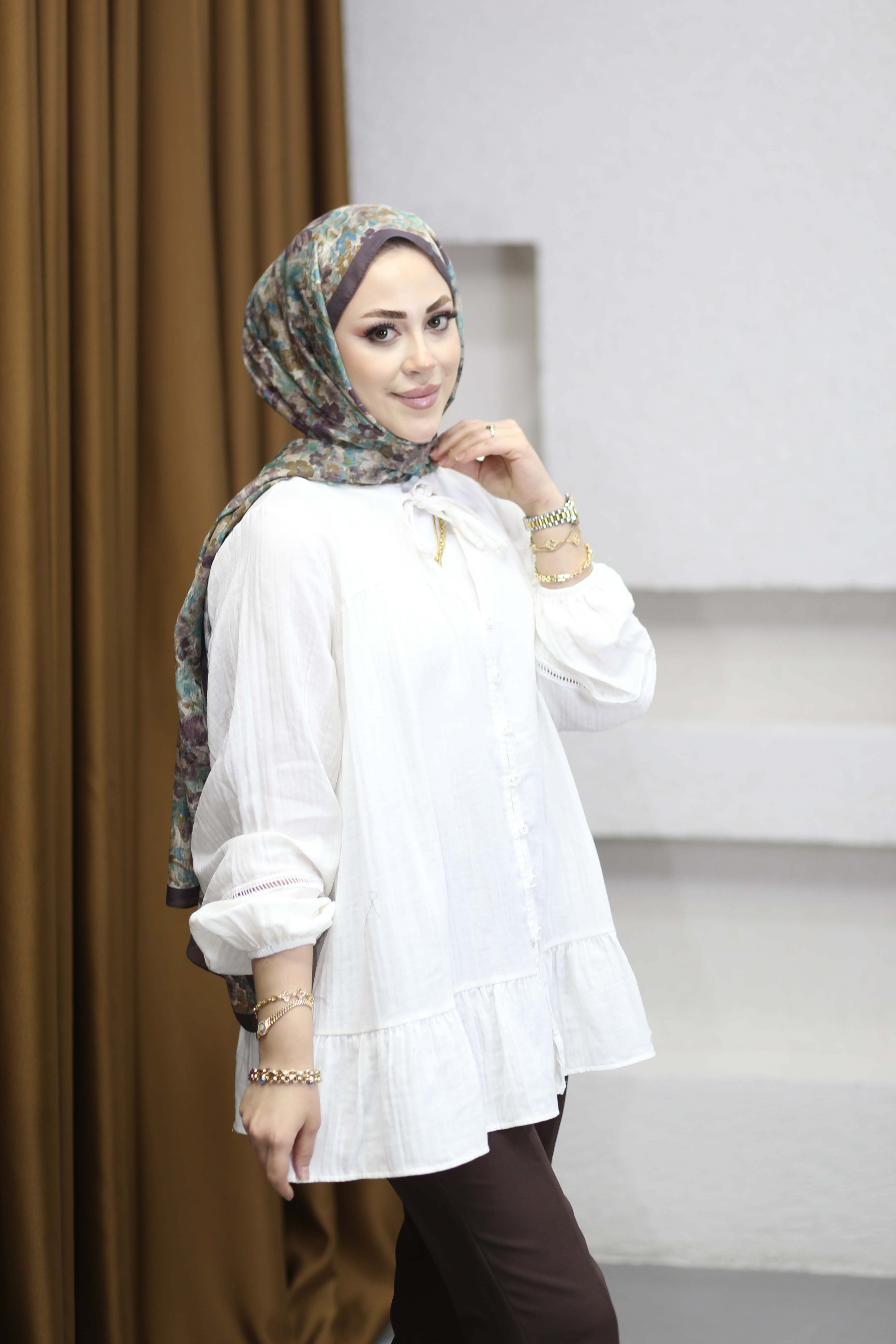 Şerit Detaylı Gömlek Beyaz 3302