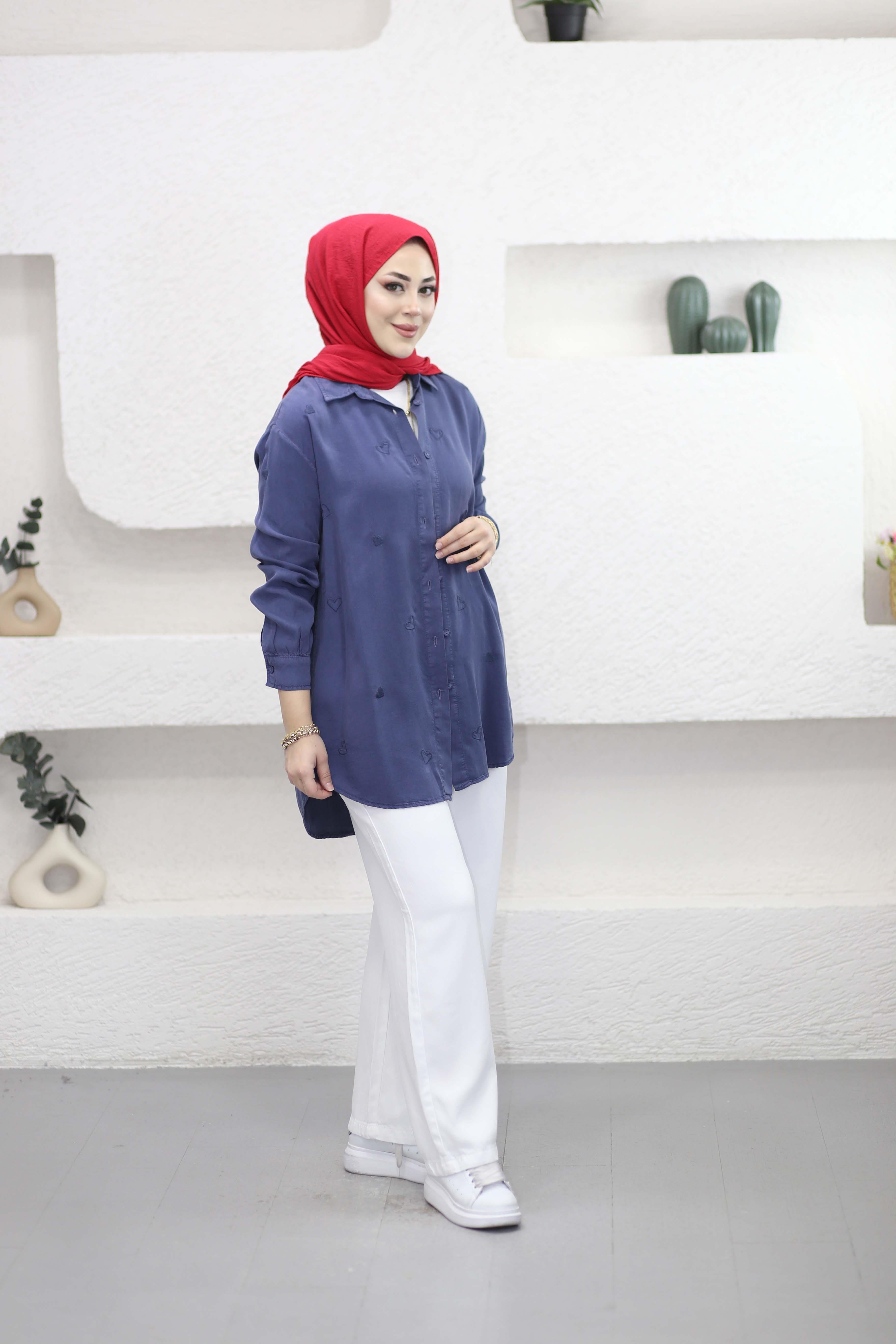 Mini Kalpli Tencel Gömlek İndigo 7463