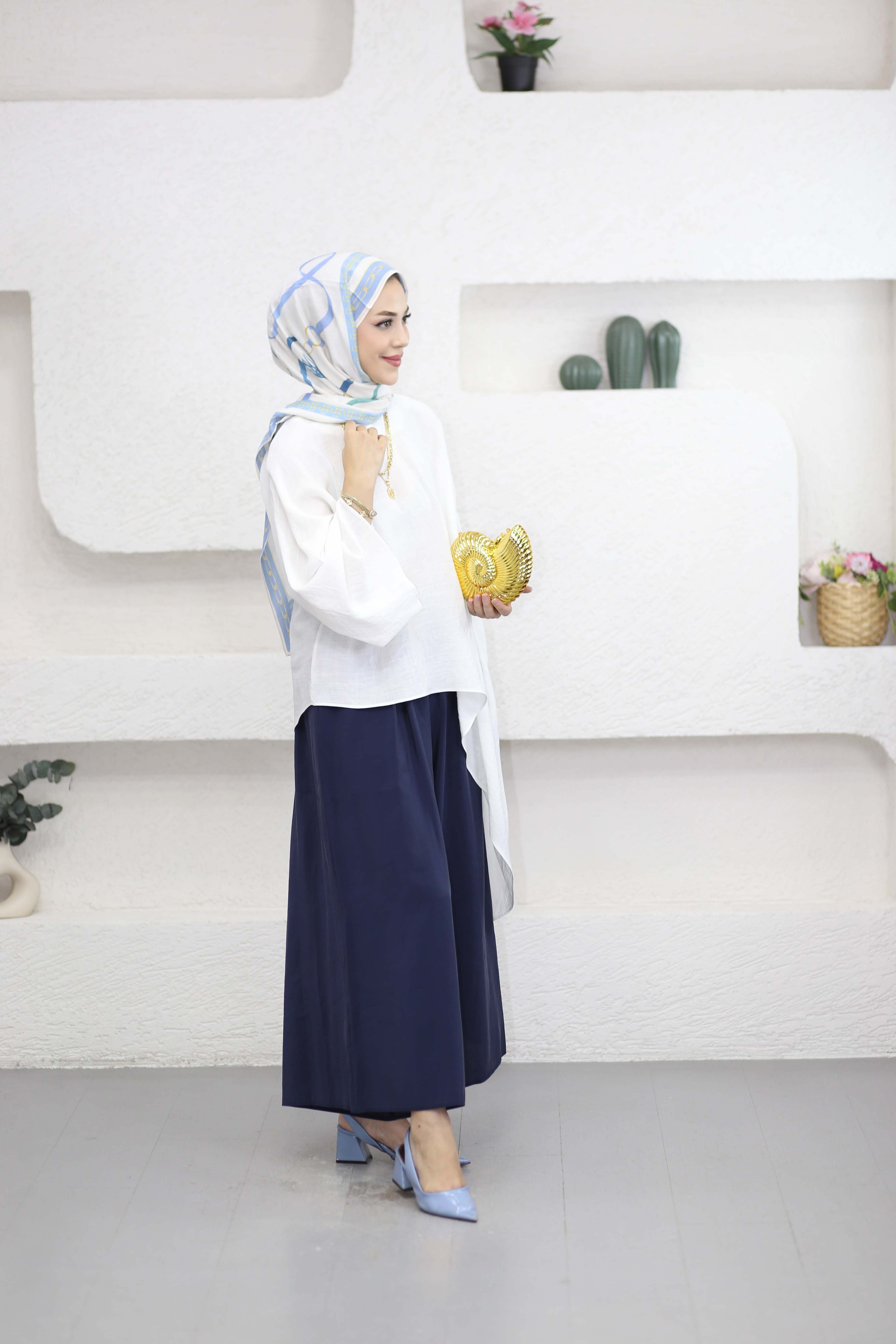 İspanyol Kol Asimetrik Tunik Ekru 2276