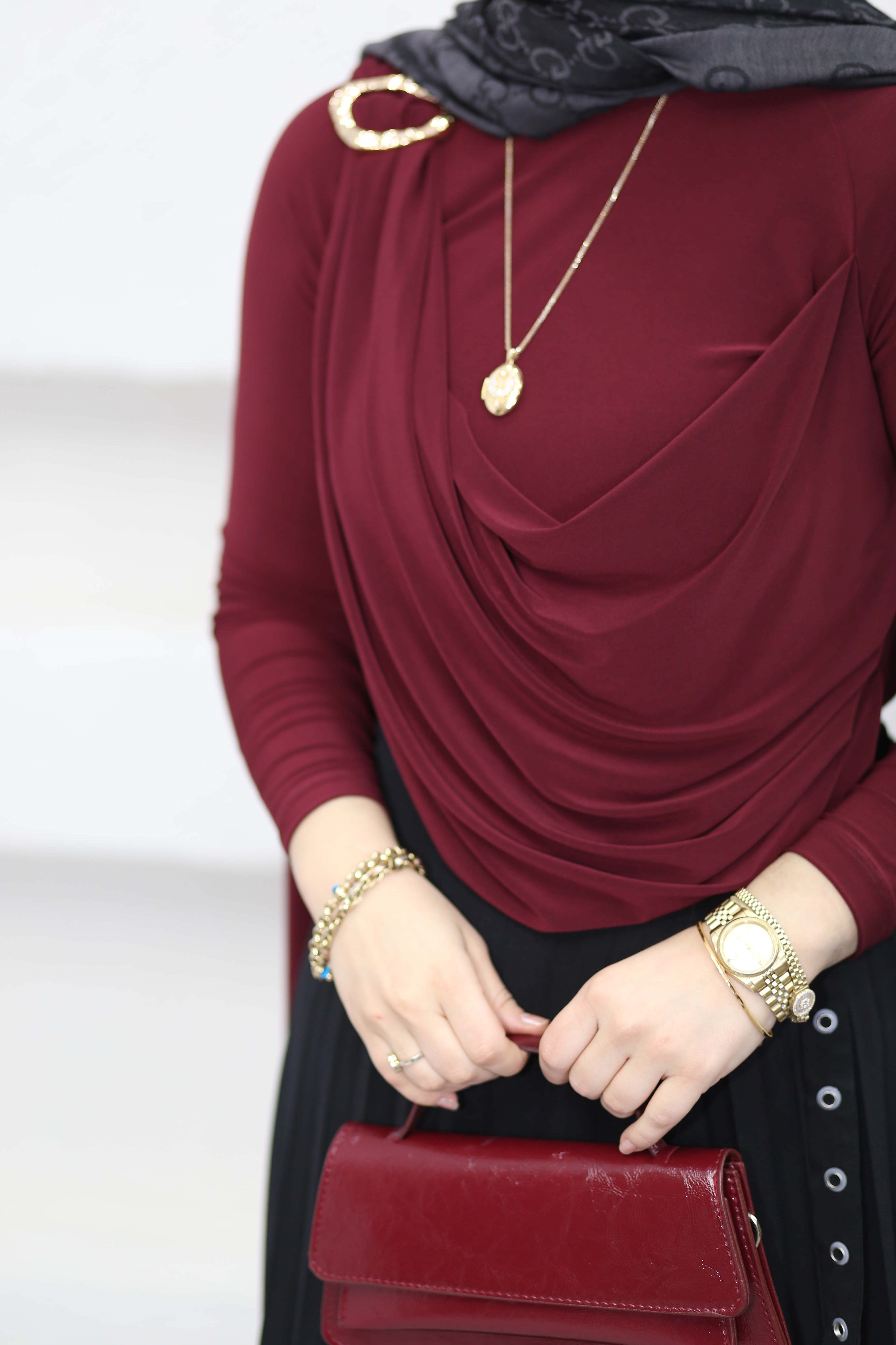 Şal Detaylı Sandy Bluz Bordo 9070