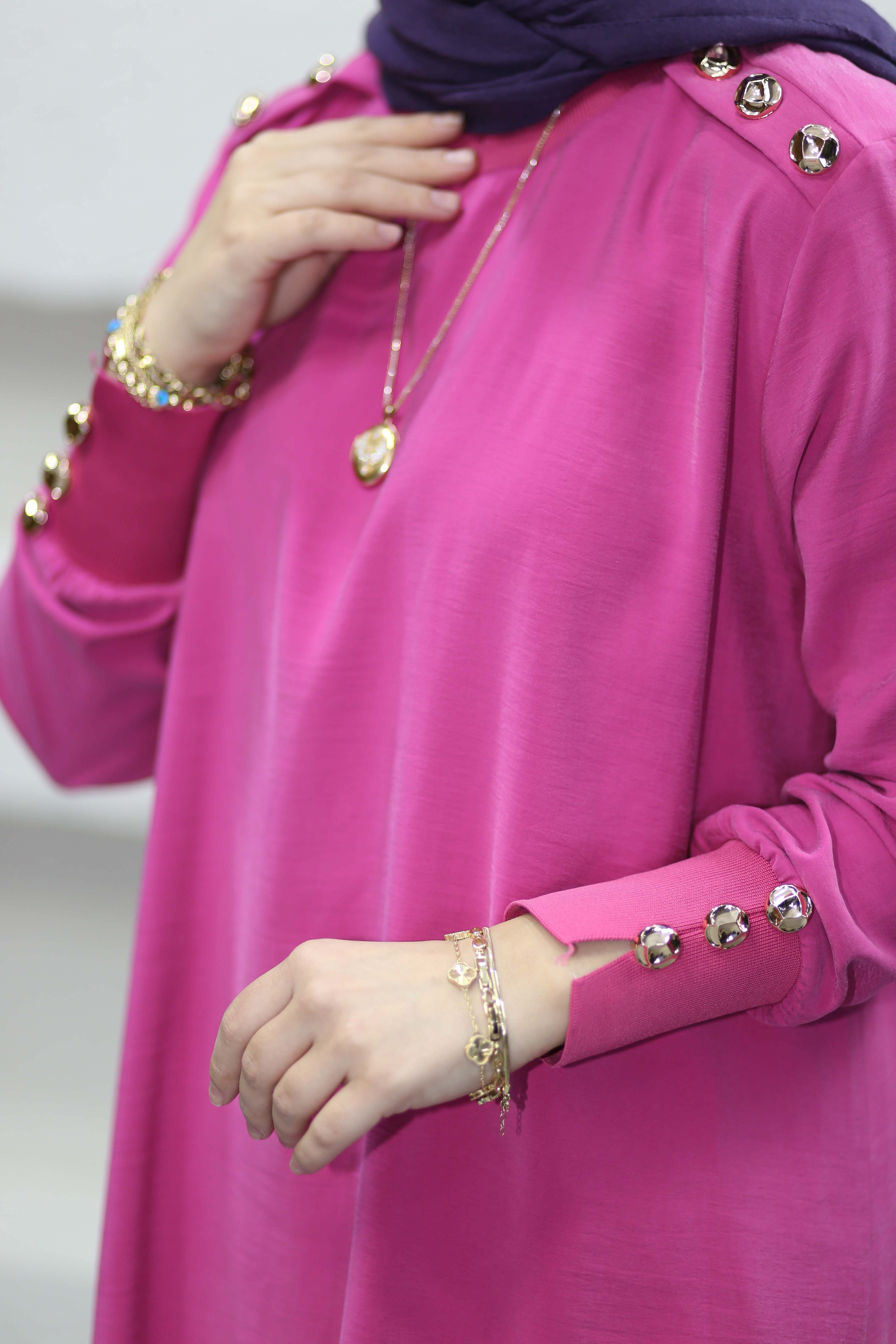 Omuz Aller Detaylı Tunik Pembe 4653