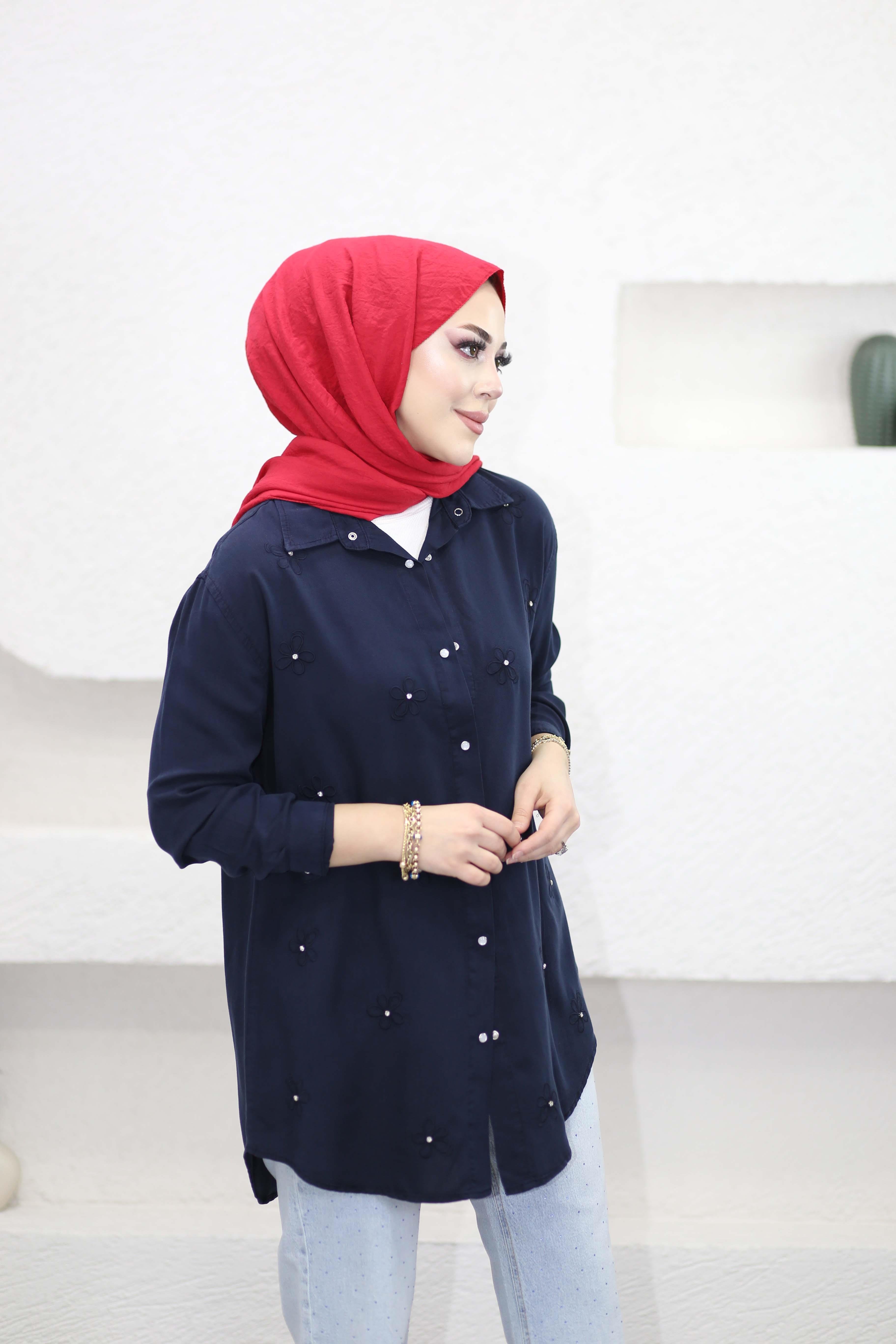 Papatya Tencel Gömlek Lacivert 7418