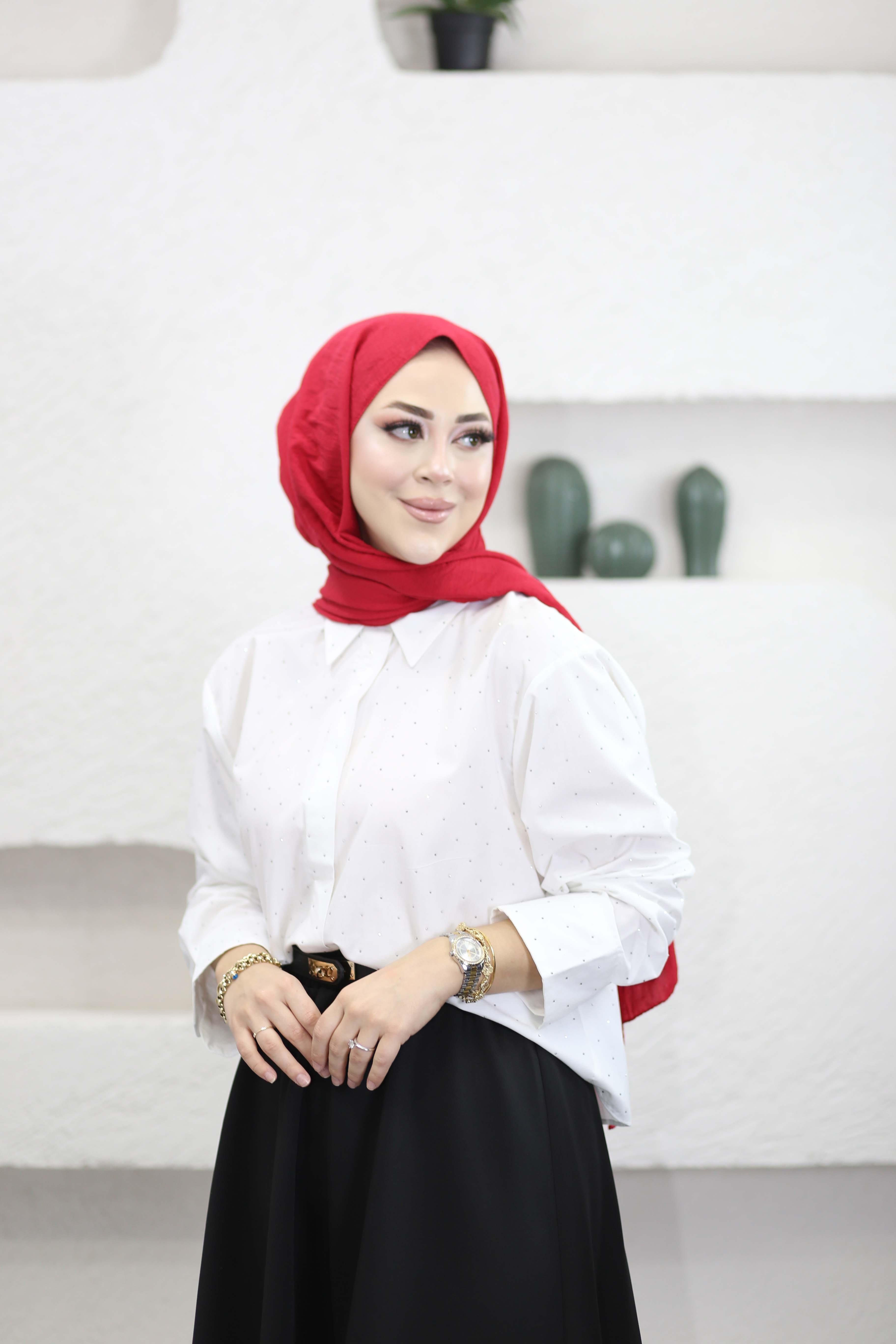 Taş İşlemeli Gömlek Beyaz 25162