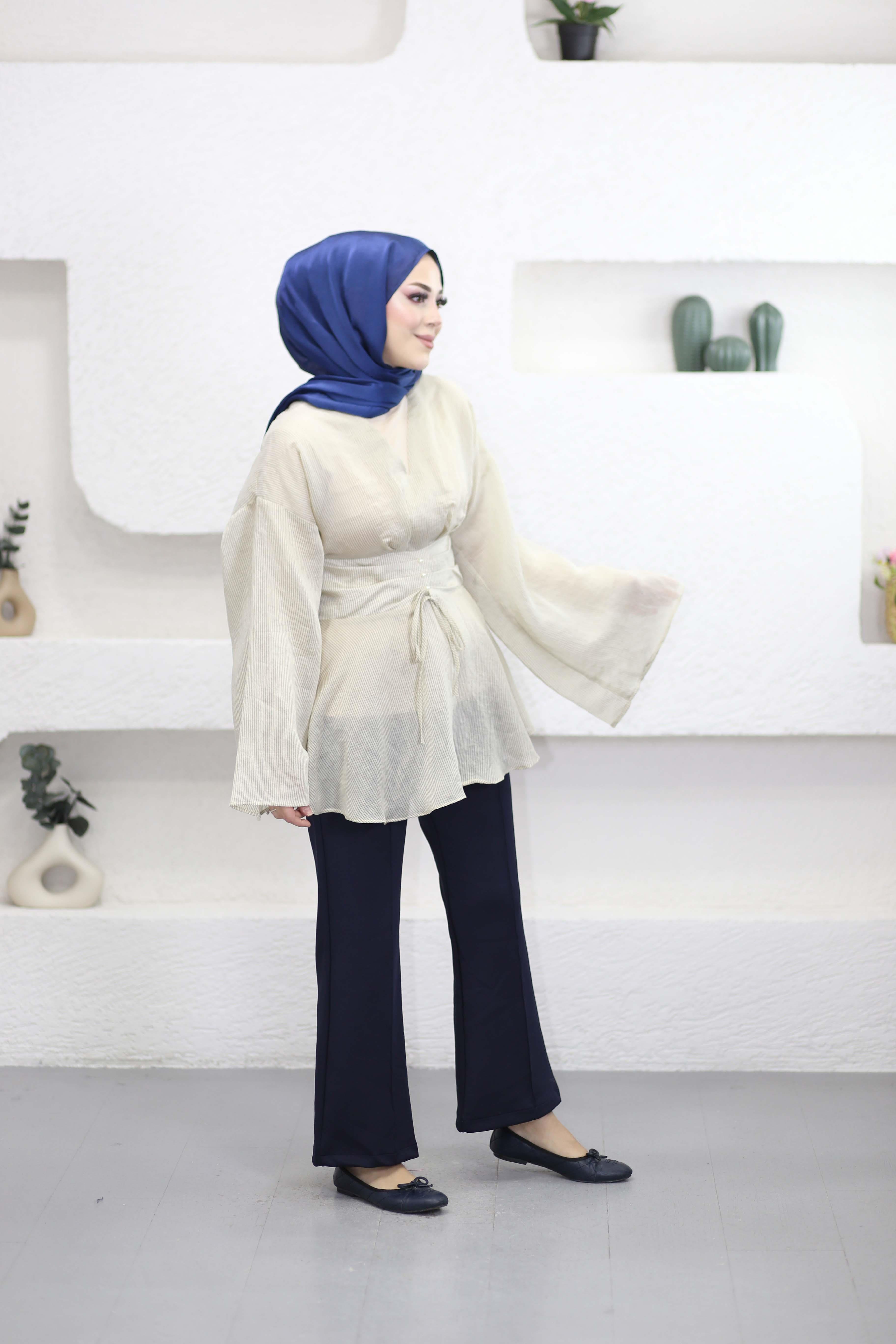 Çizgili Tencel İçlikli Gömlek Lacivert 26014