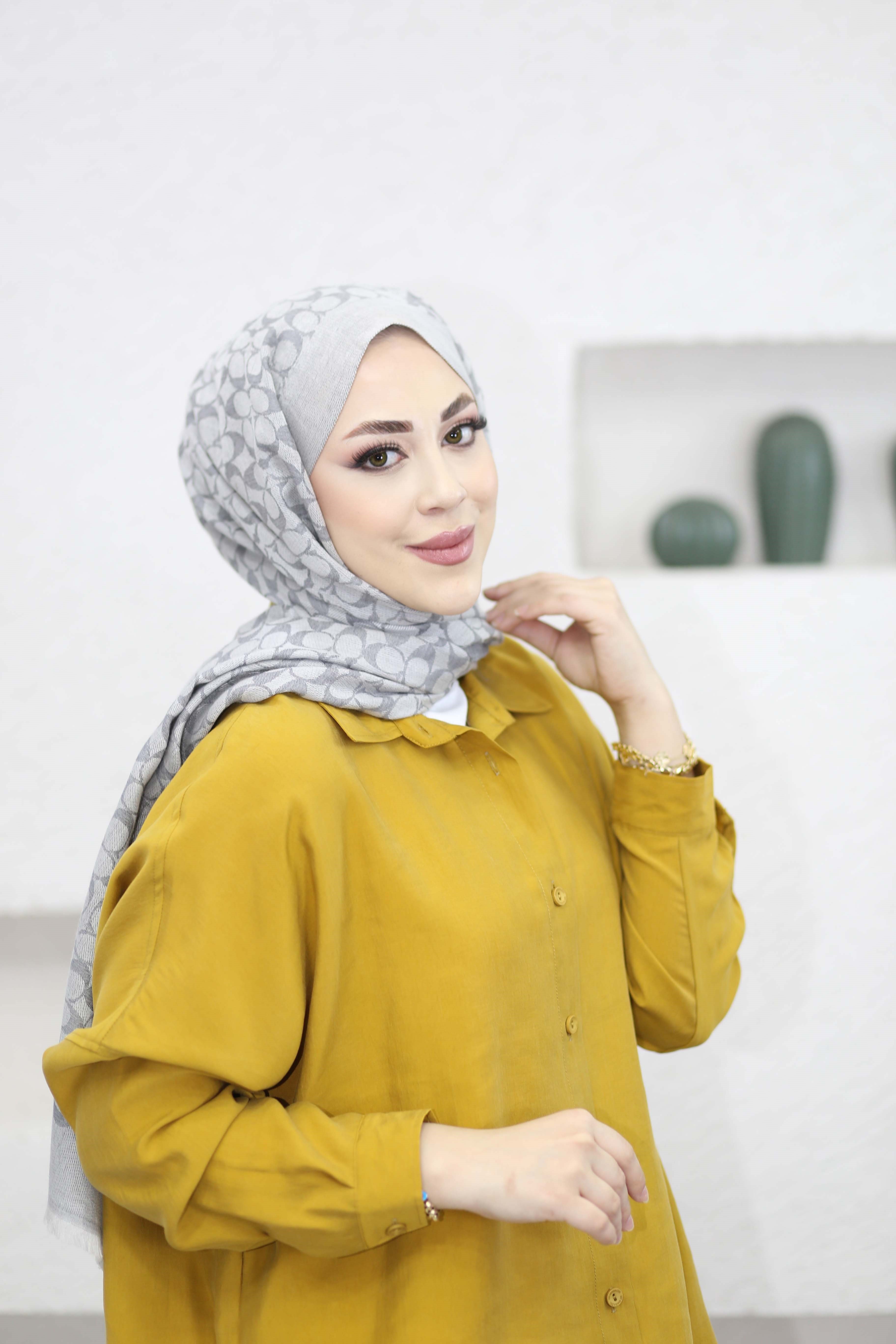 Düğmeli Salaş Gömlek Hardal 7539