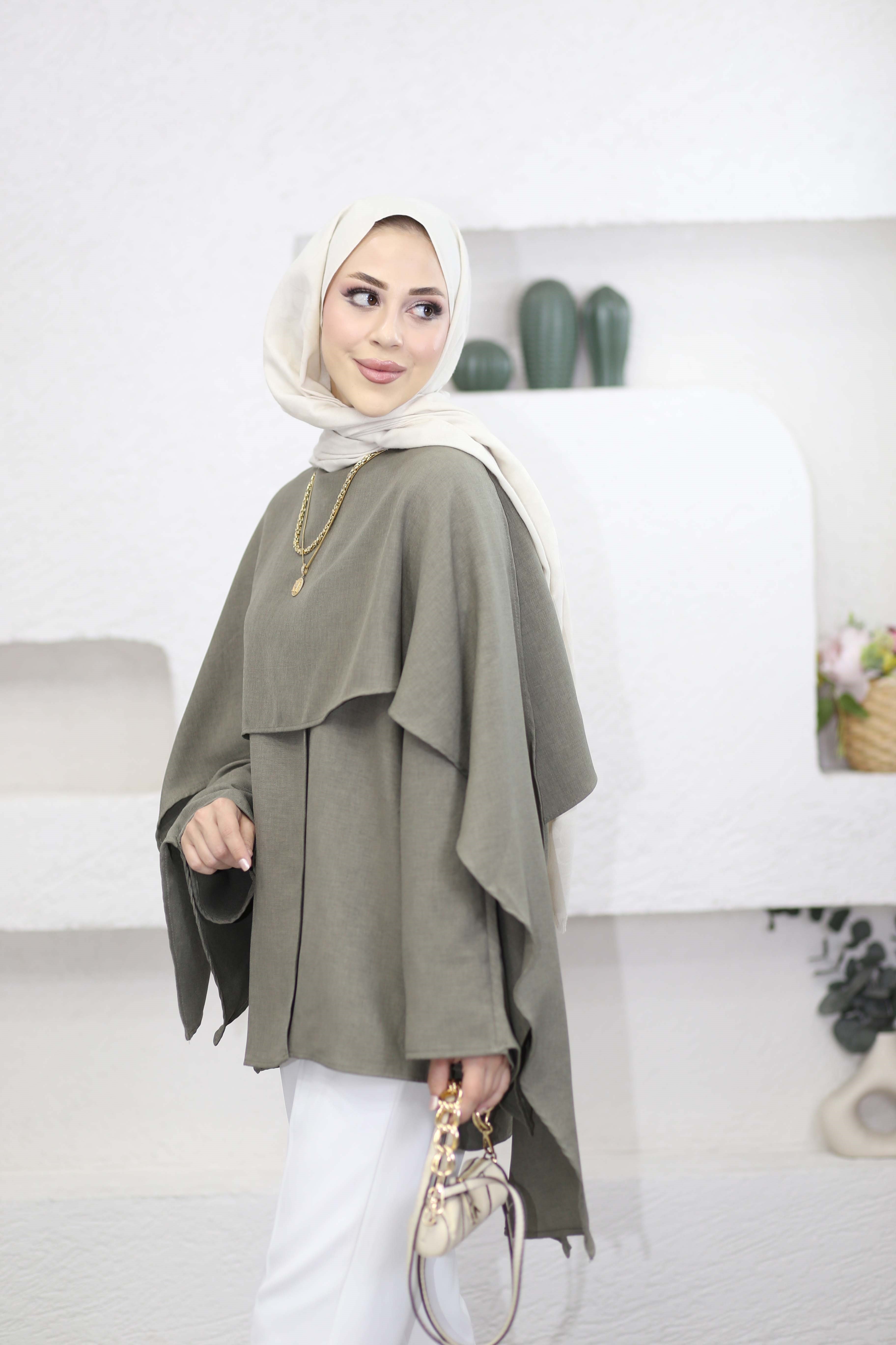 Pelerin Detaylı Tunik Haki 26136