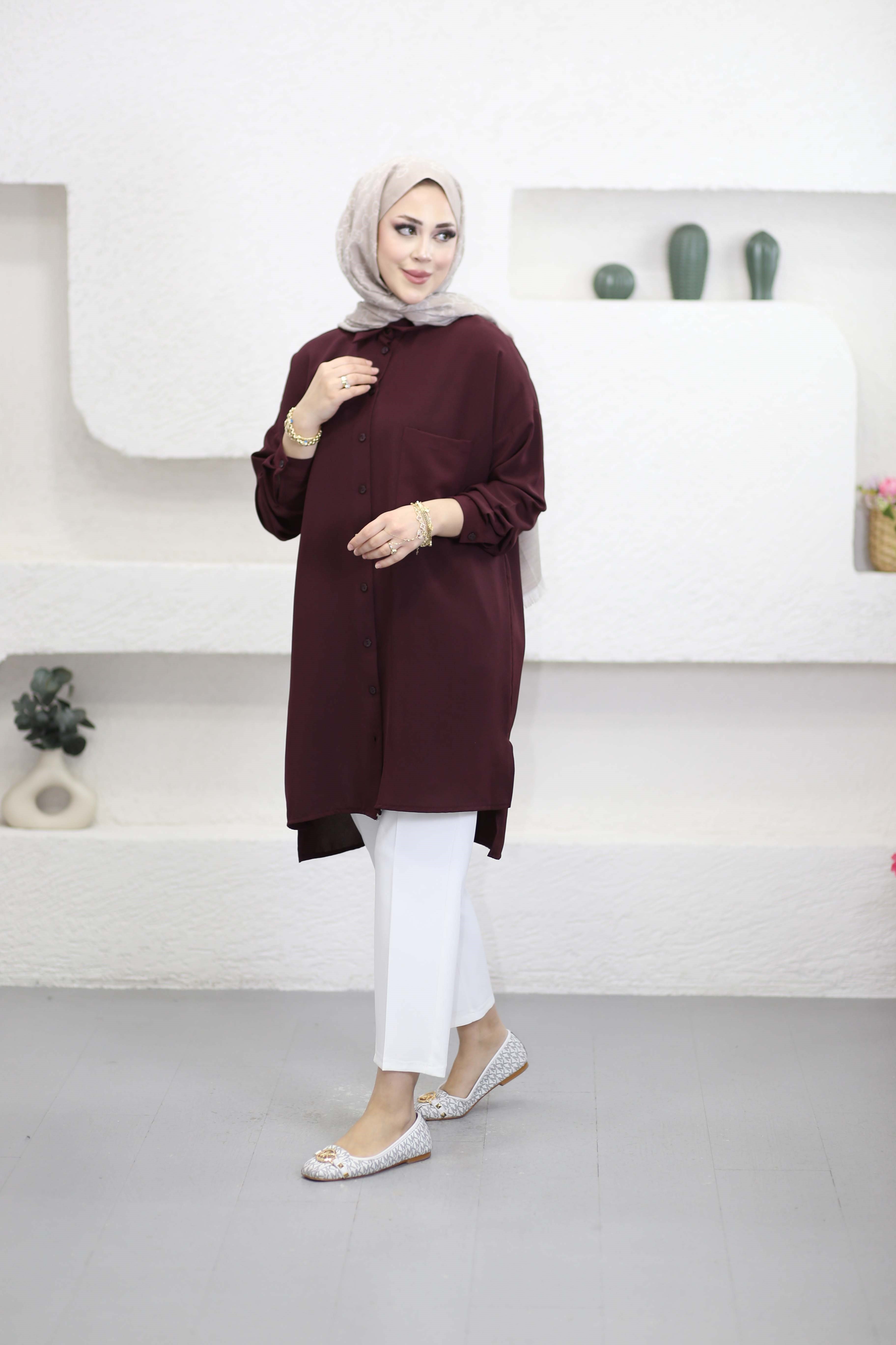 Tek Cepli Linda Tunik Bordo 1590