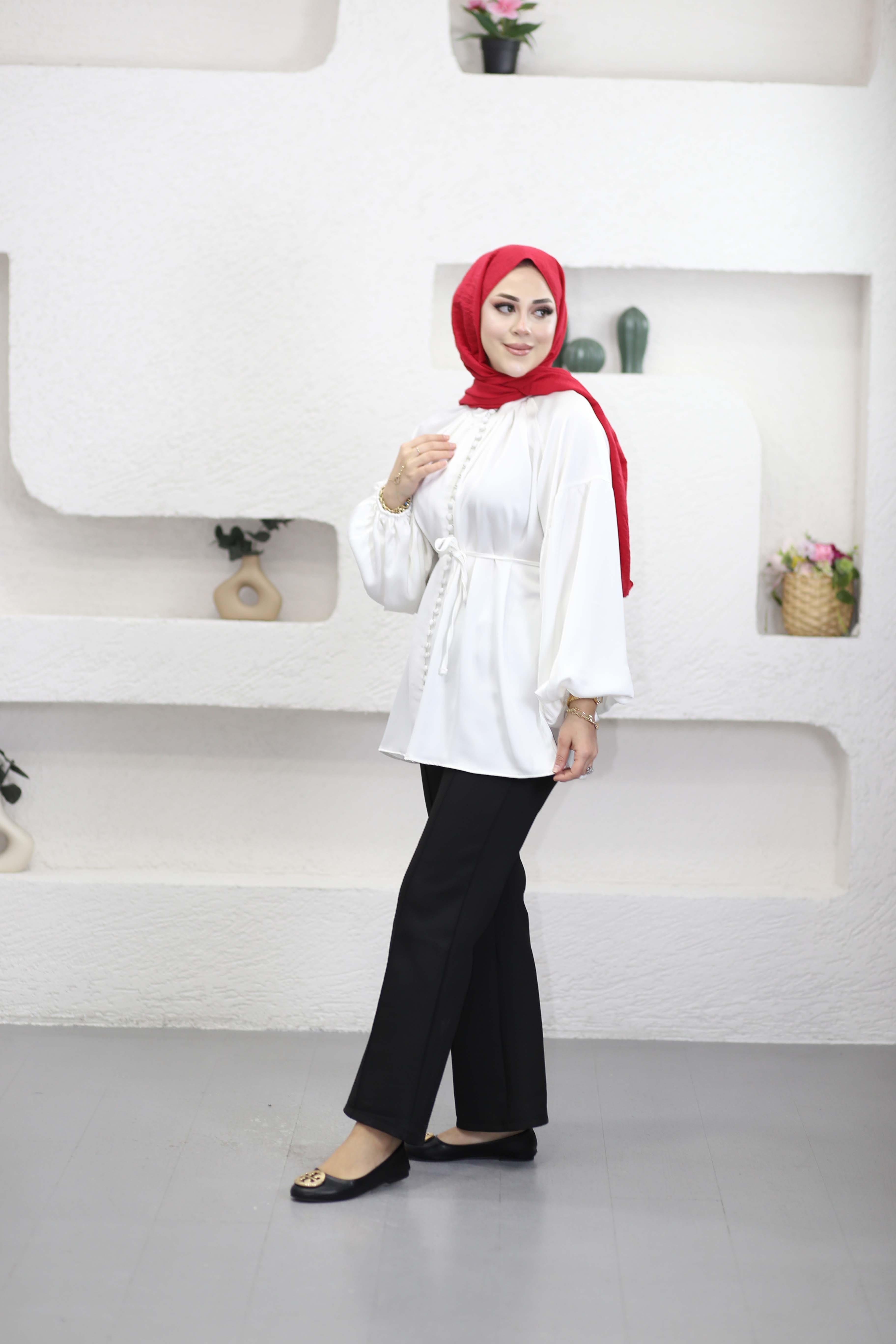 Birit Detaylı Saten Gömlek Beyaz 26115