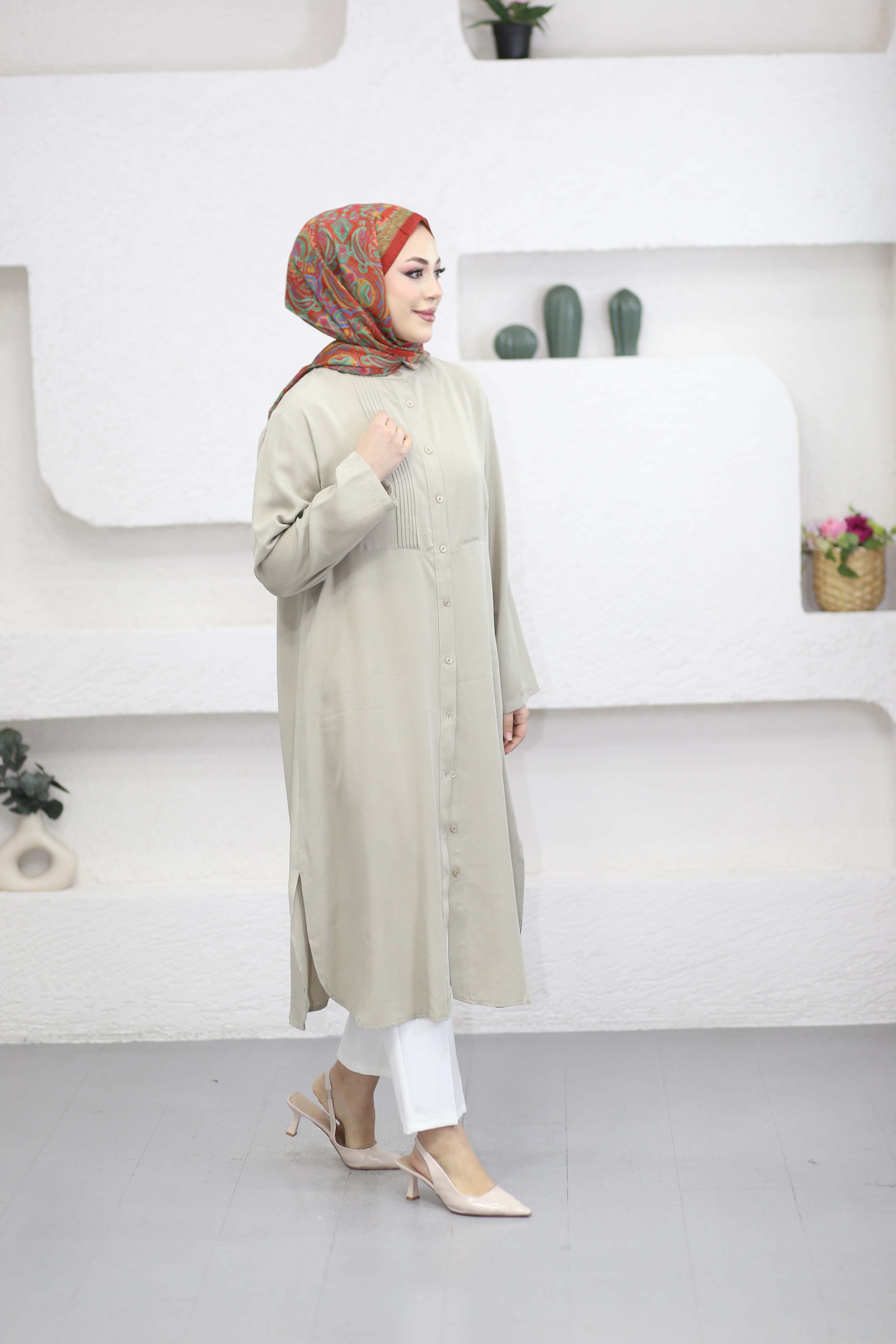 Önü Nervürlü Tensel Tunik Mint 2076