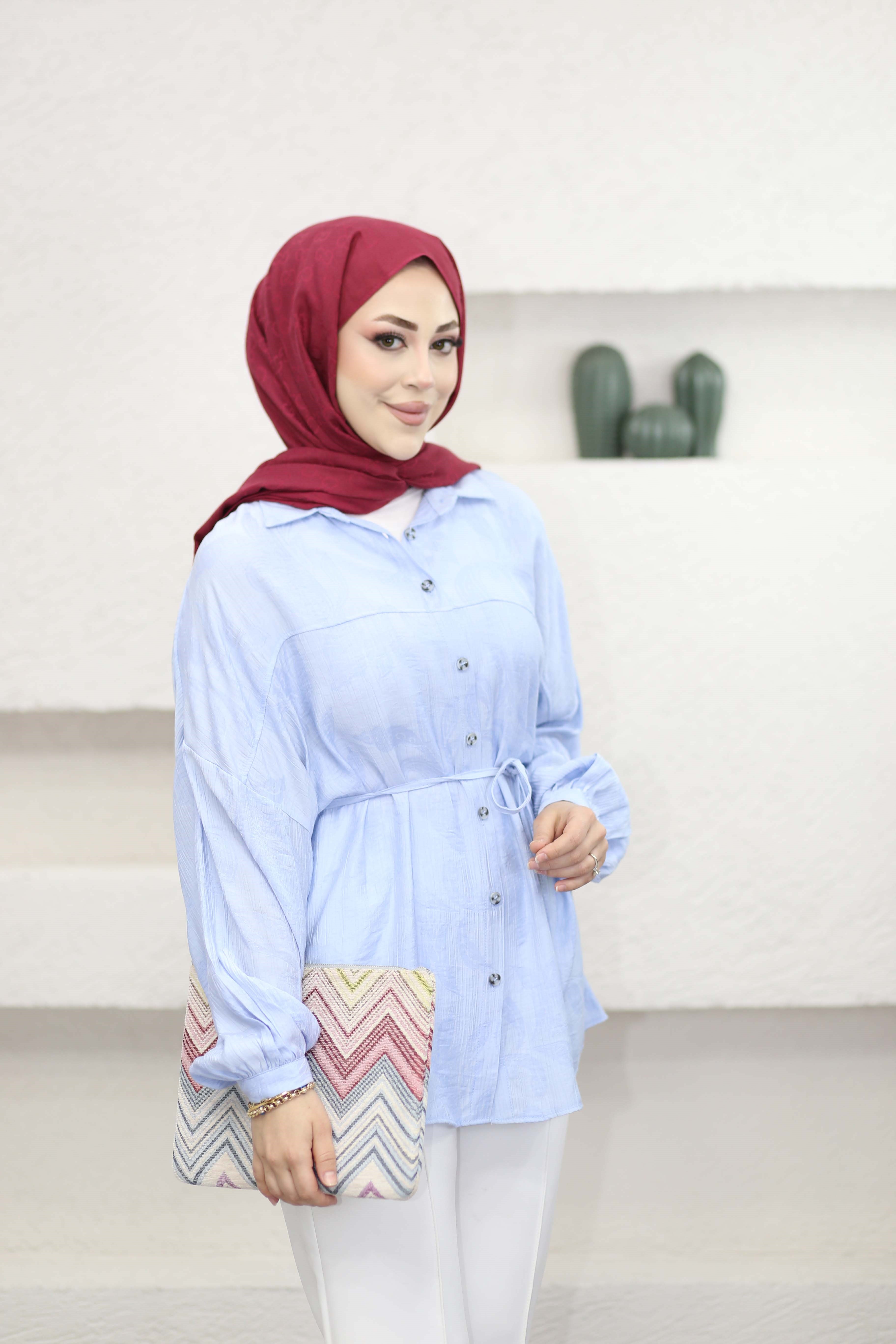 Kendinden Desenli Gömlek Bebe Mavi 5822