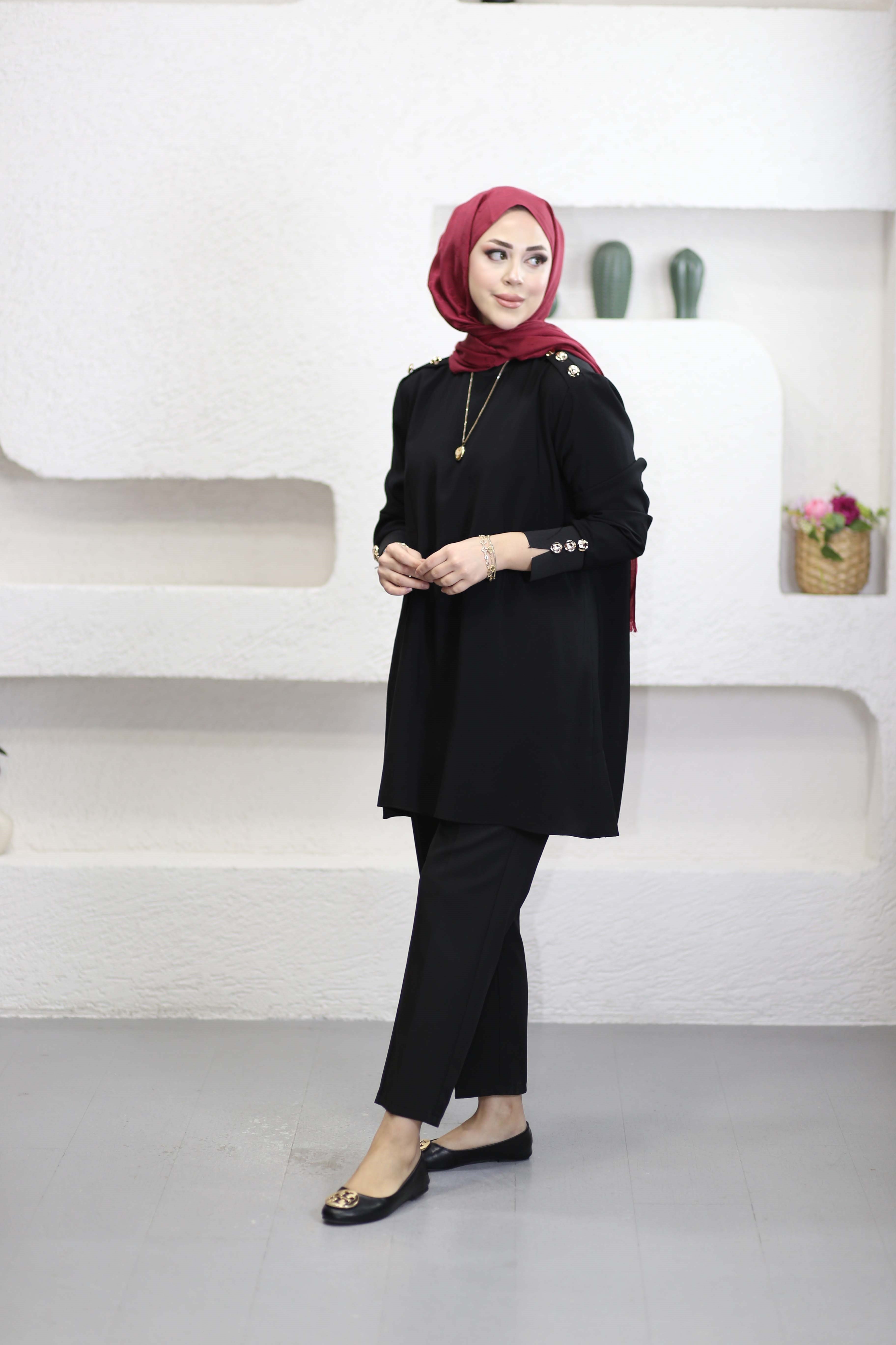 Omuz Aller Detaylı Tunik Siyah 4653
