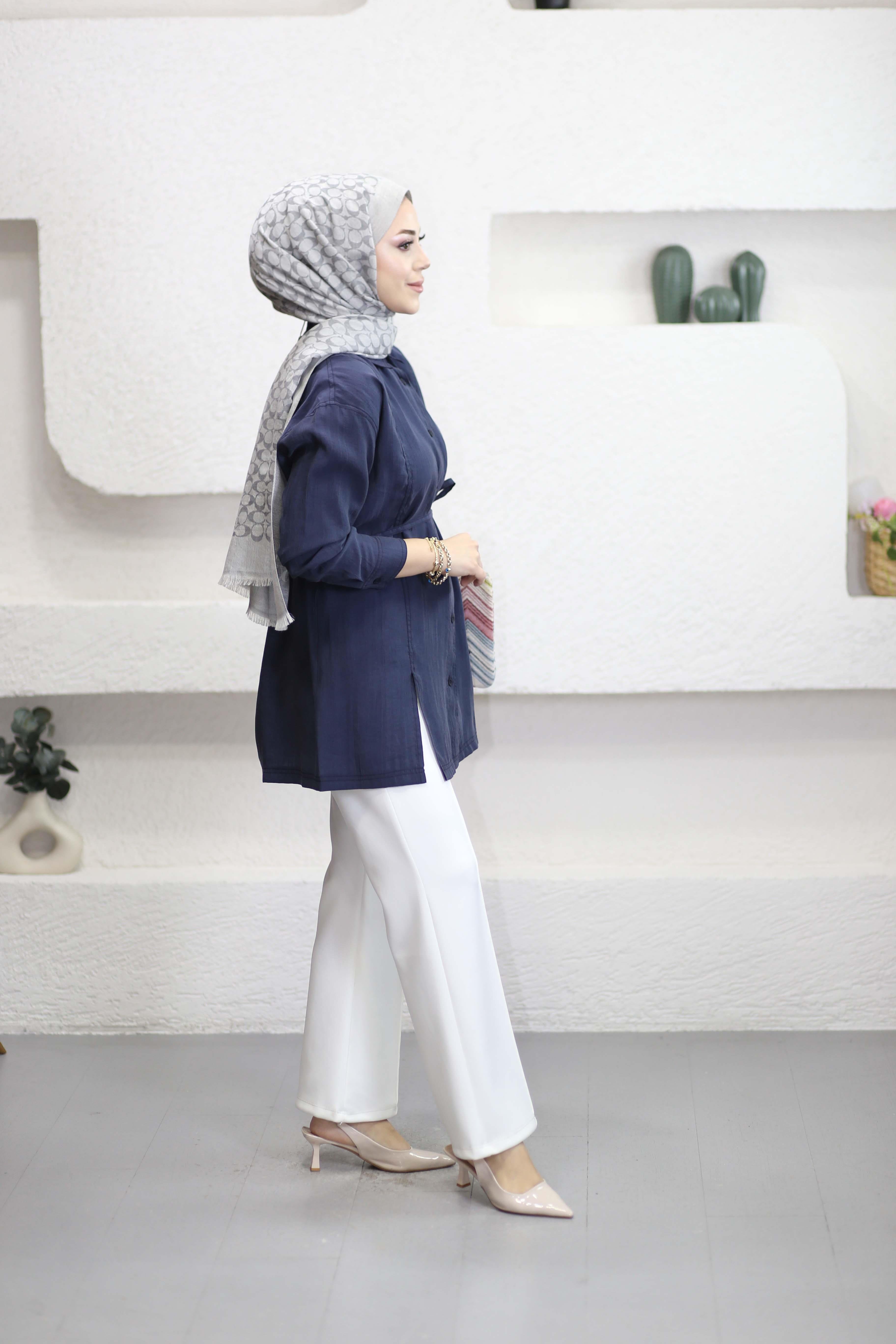 Dikişli Modal Gömlek Lacivert 4451