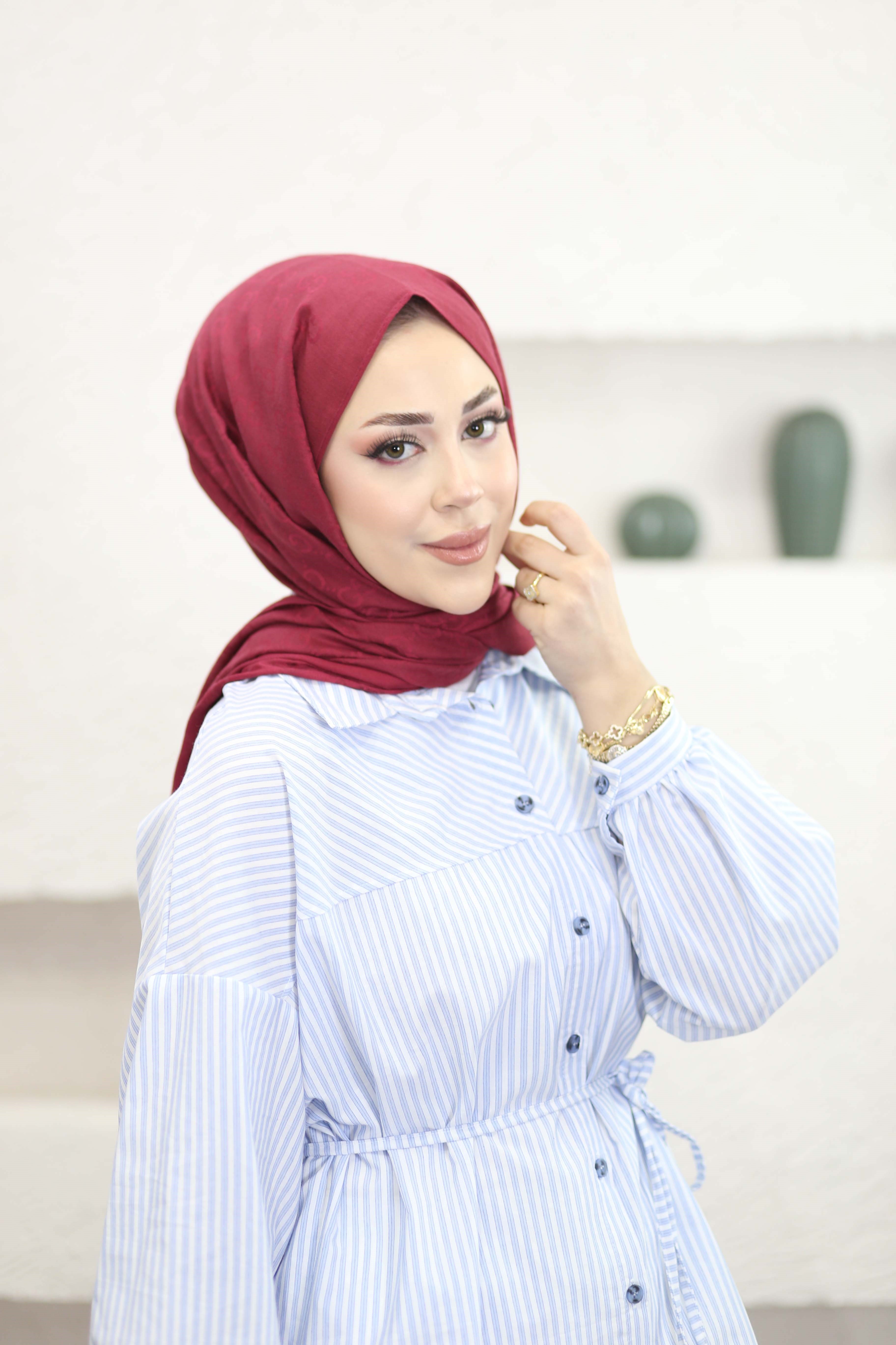Kuşaklı Oversize Basıc Gömlek Mavi 6446