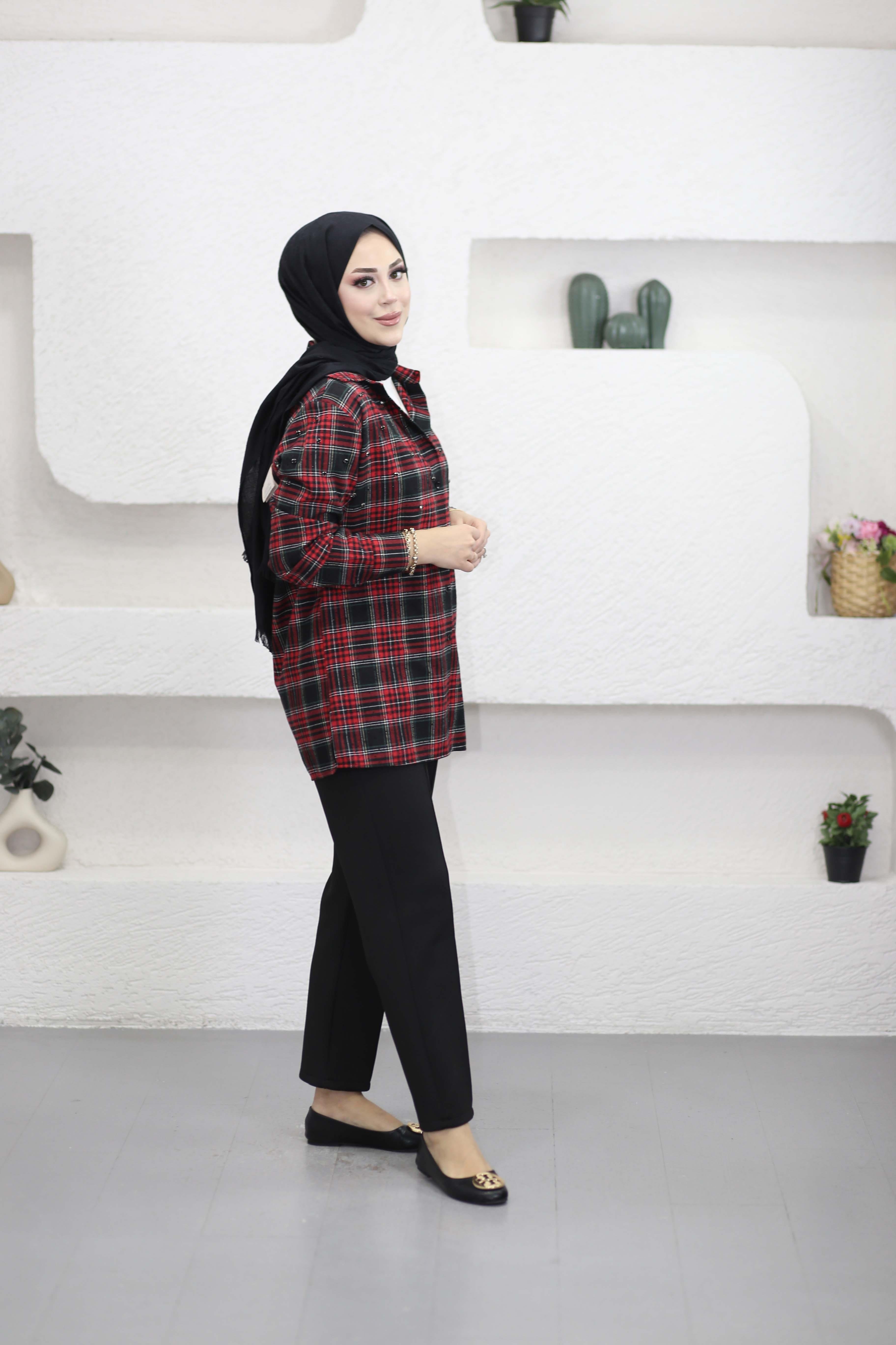 Taşlı Ekose Gömlek Siyah 250355