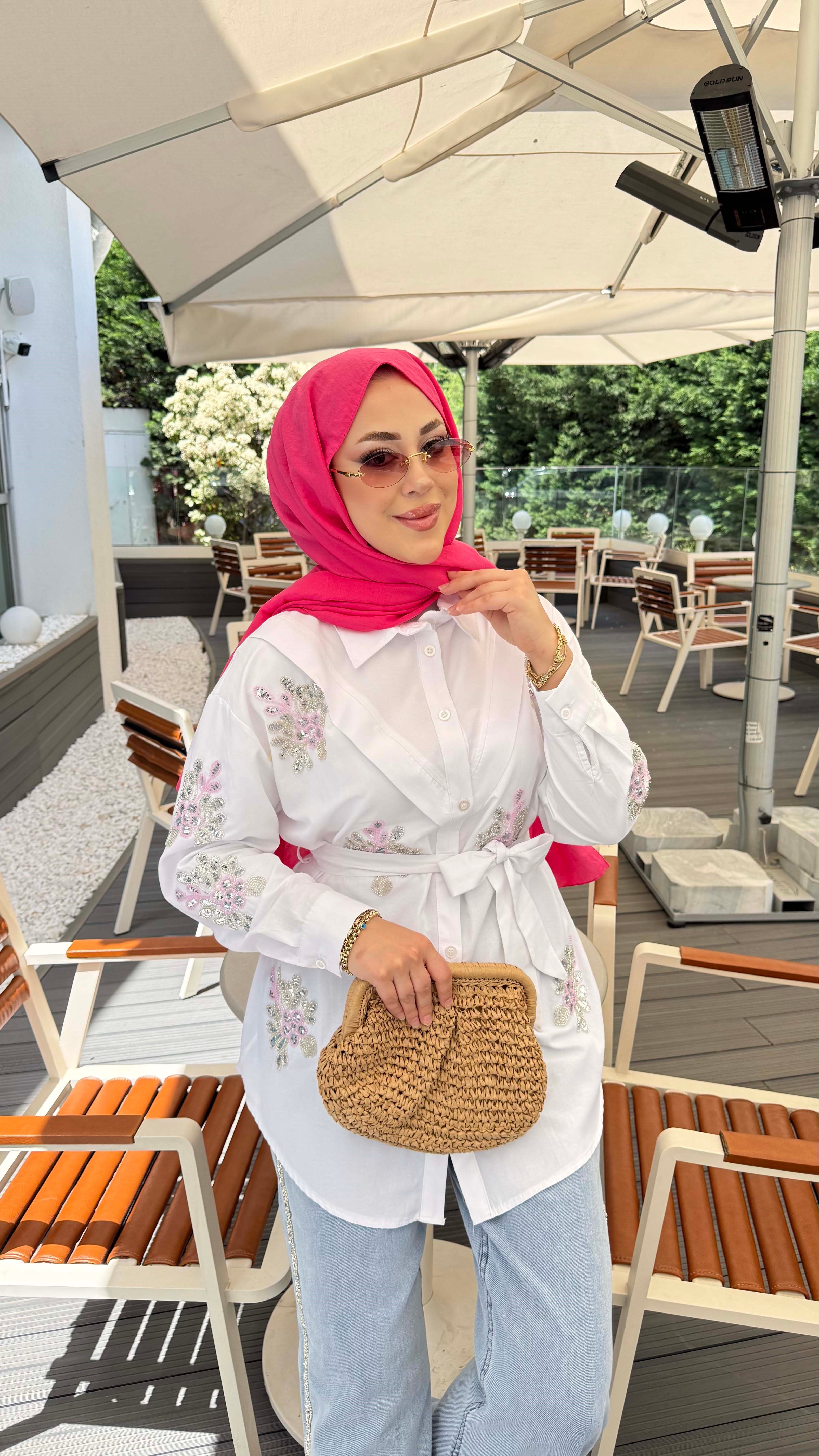 Taşlı Kuşaklı Gömlek Beyaz 170325