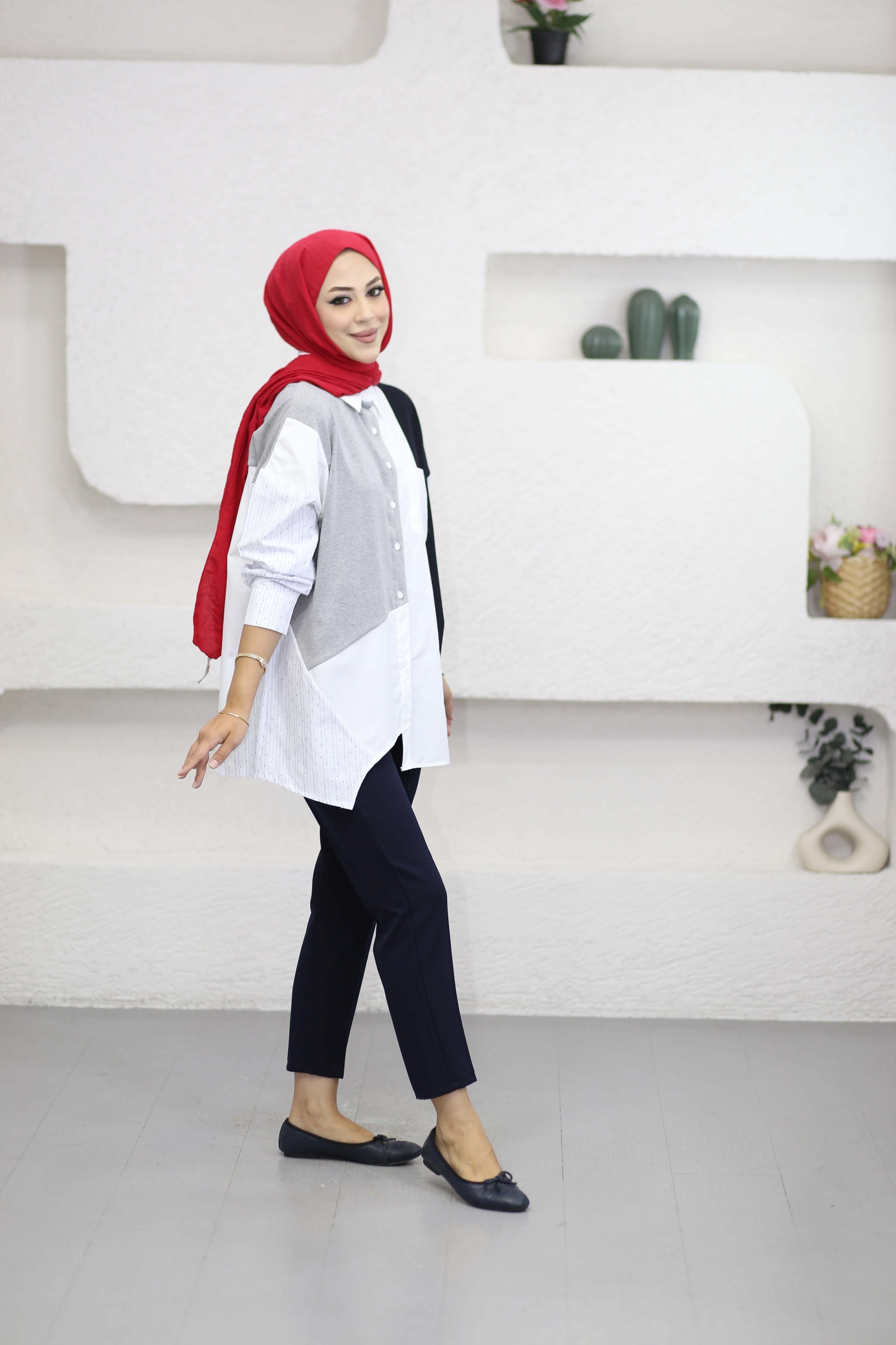 Taşlı İpkyl Gömlek Beyaz 5799
