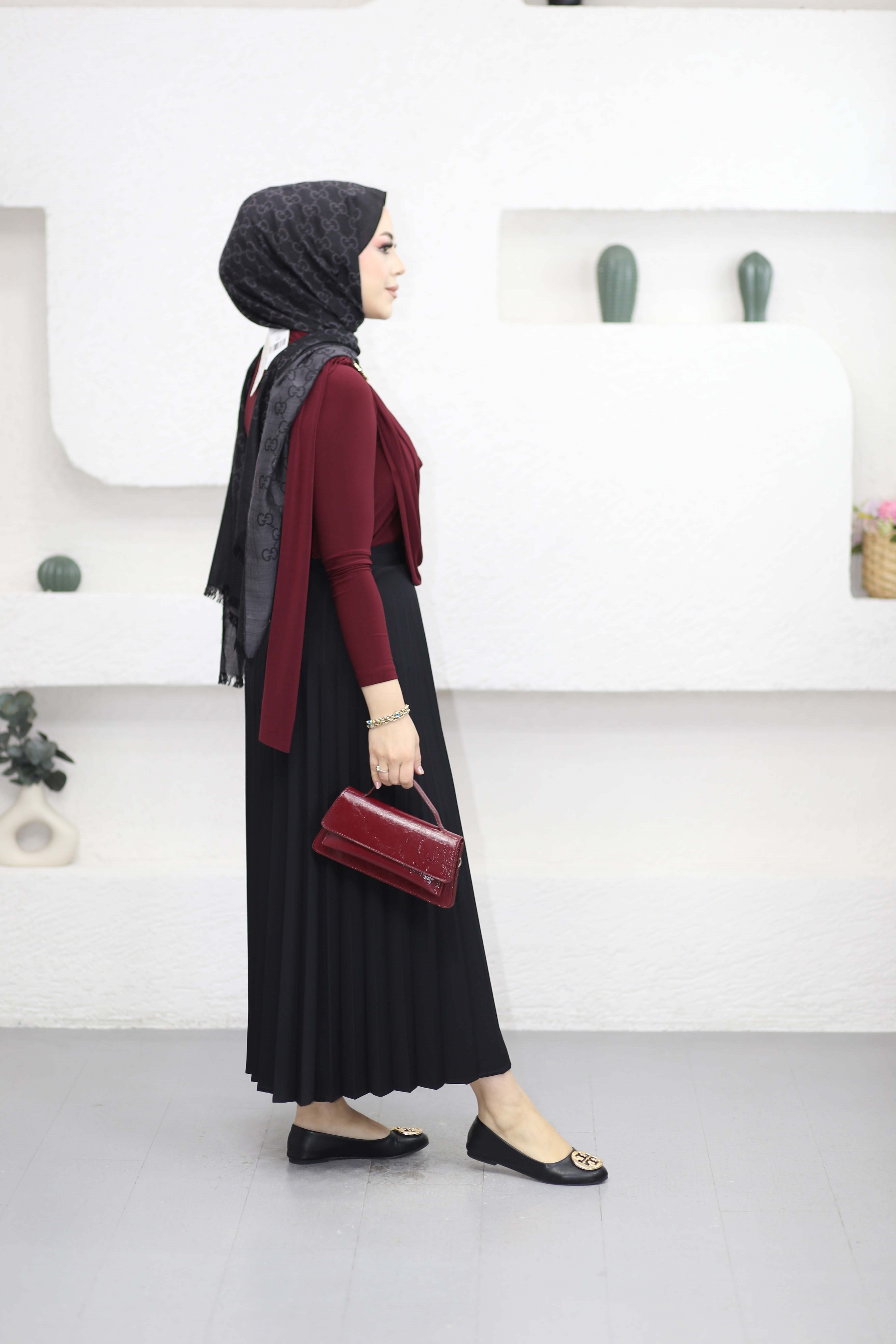 Şal Detaylı Sandy Bluz Bordo 9070
