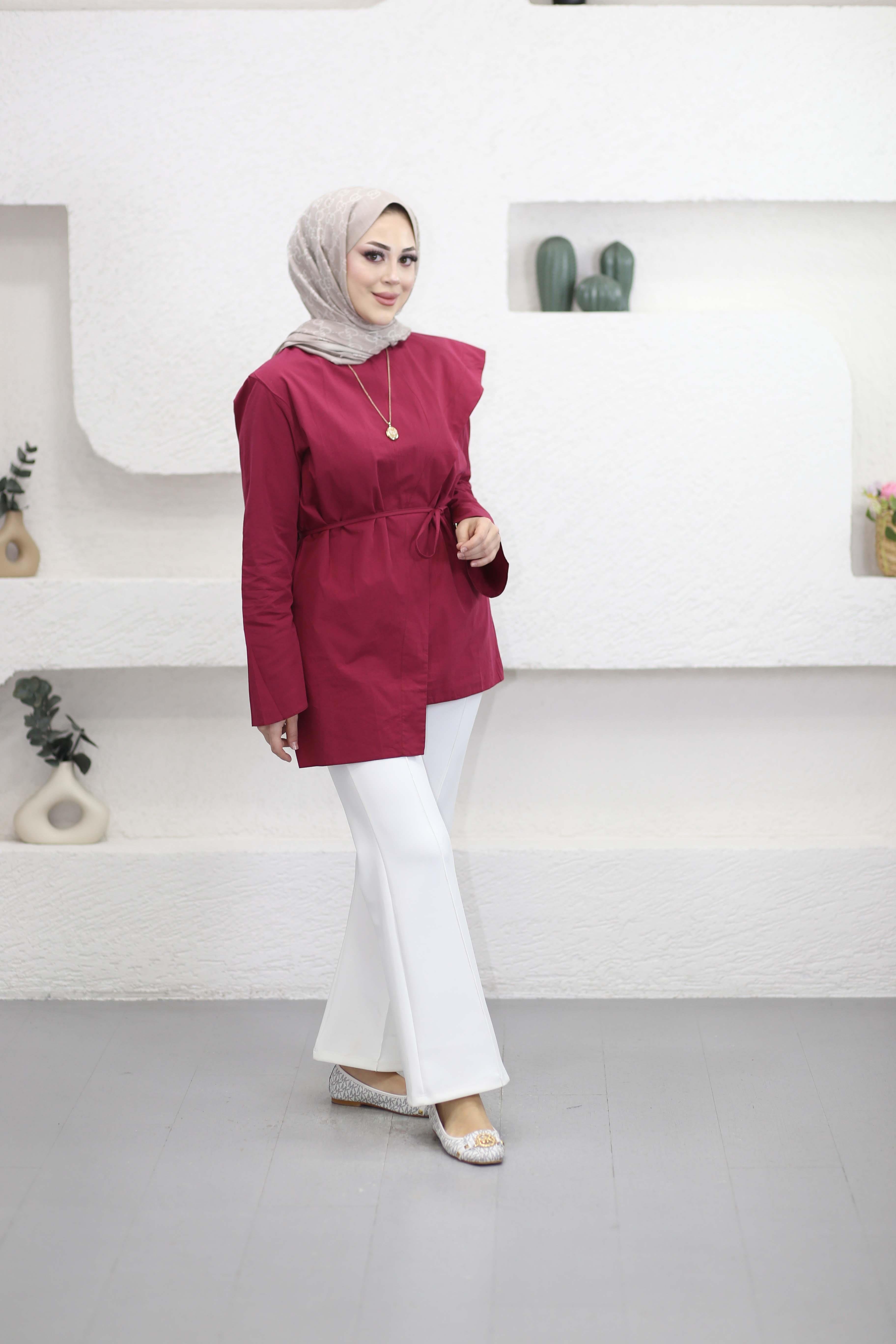 Şal Detaylı Gömlek Bordo 3244