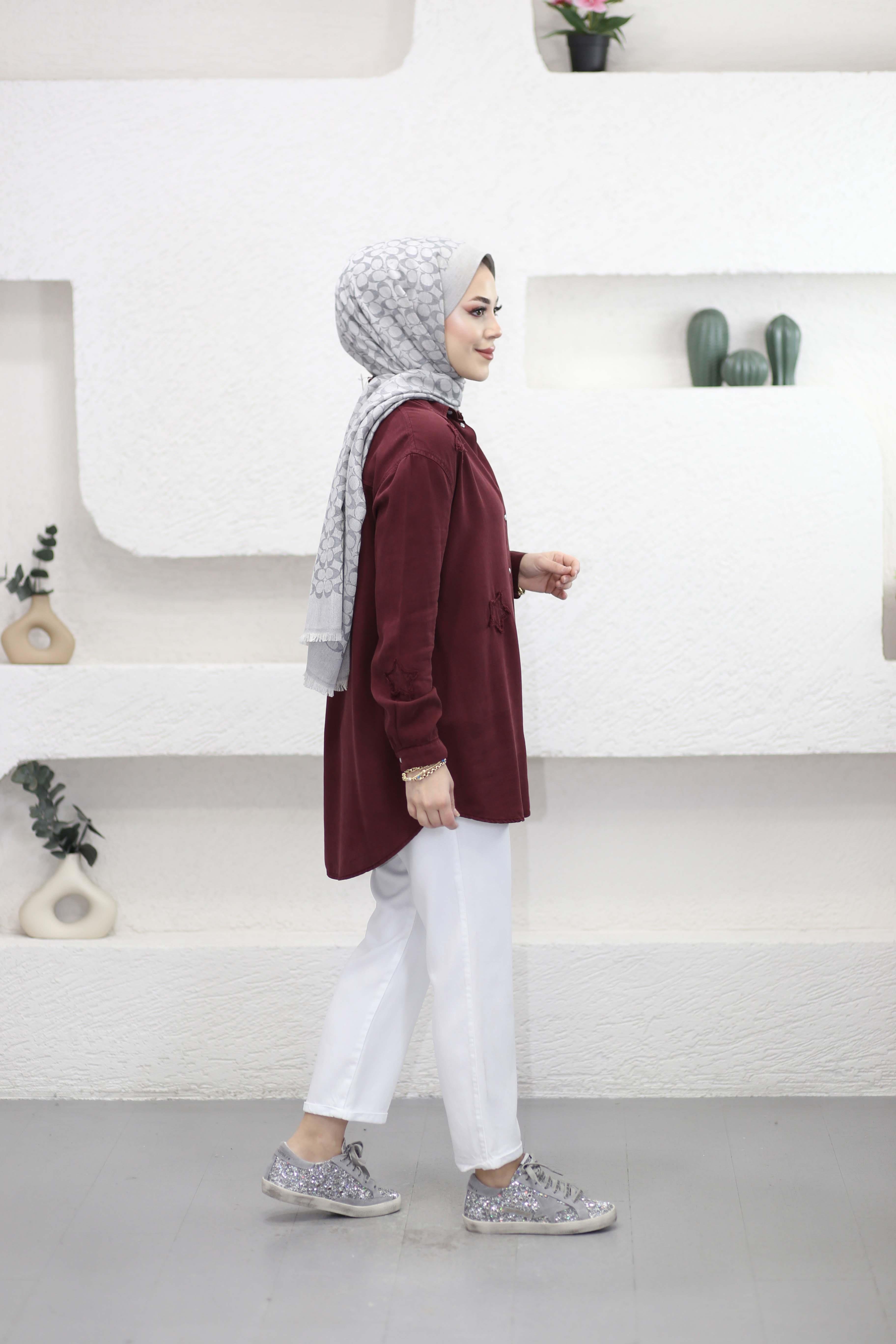 Yıldız Tencel Gömlek Bordo 7343