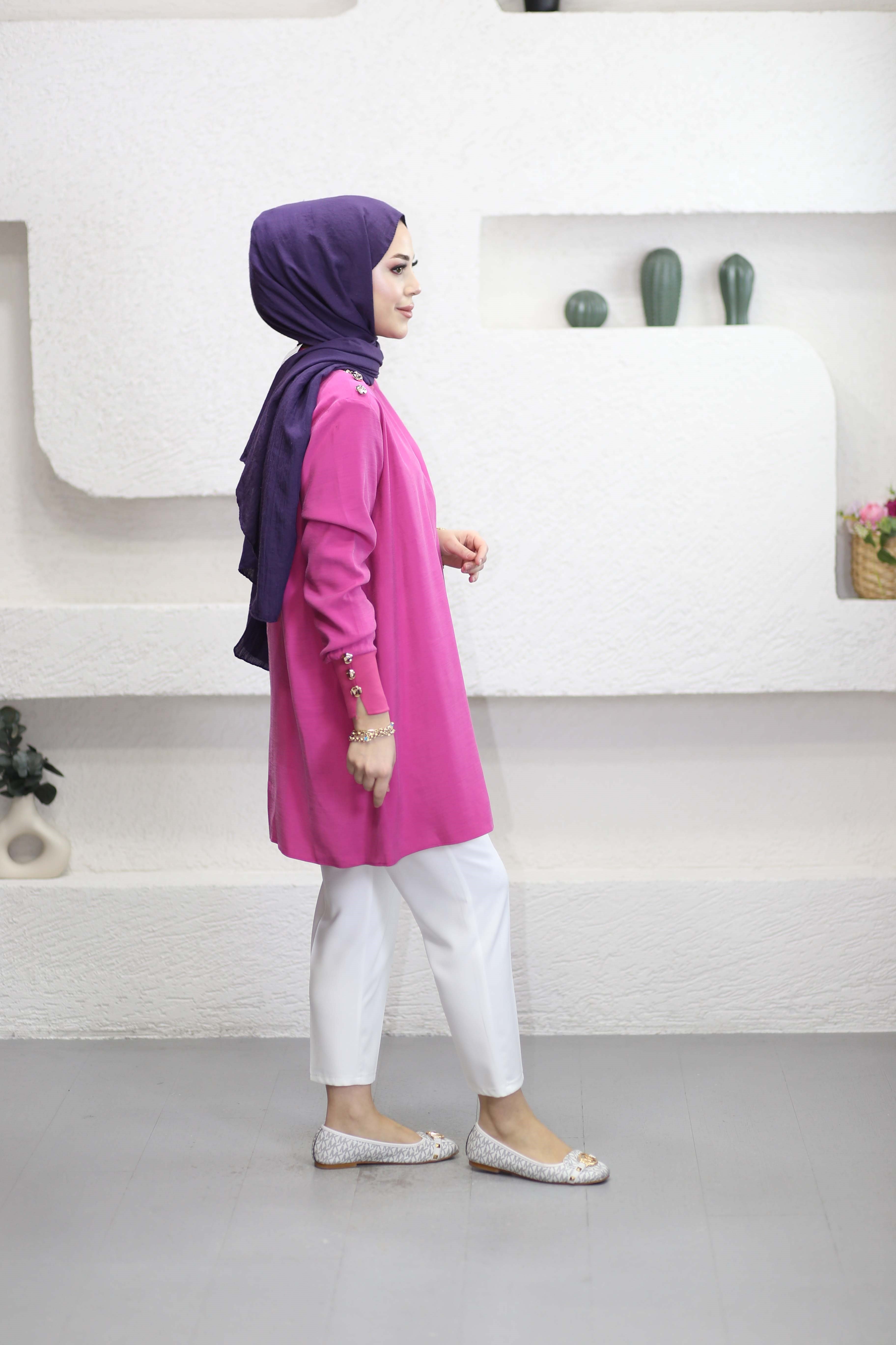 Omuz Aller Detaylı Tunik Pembe 4653