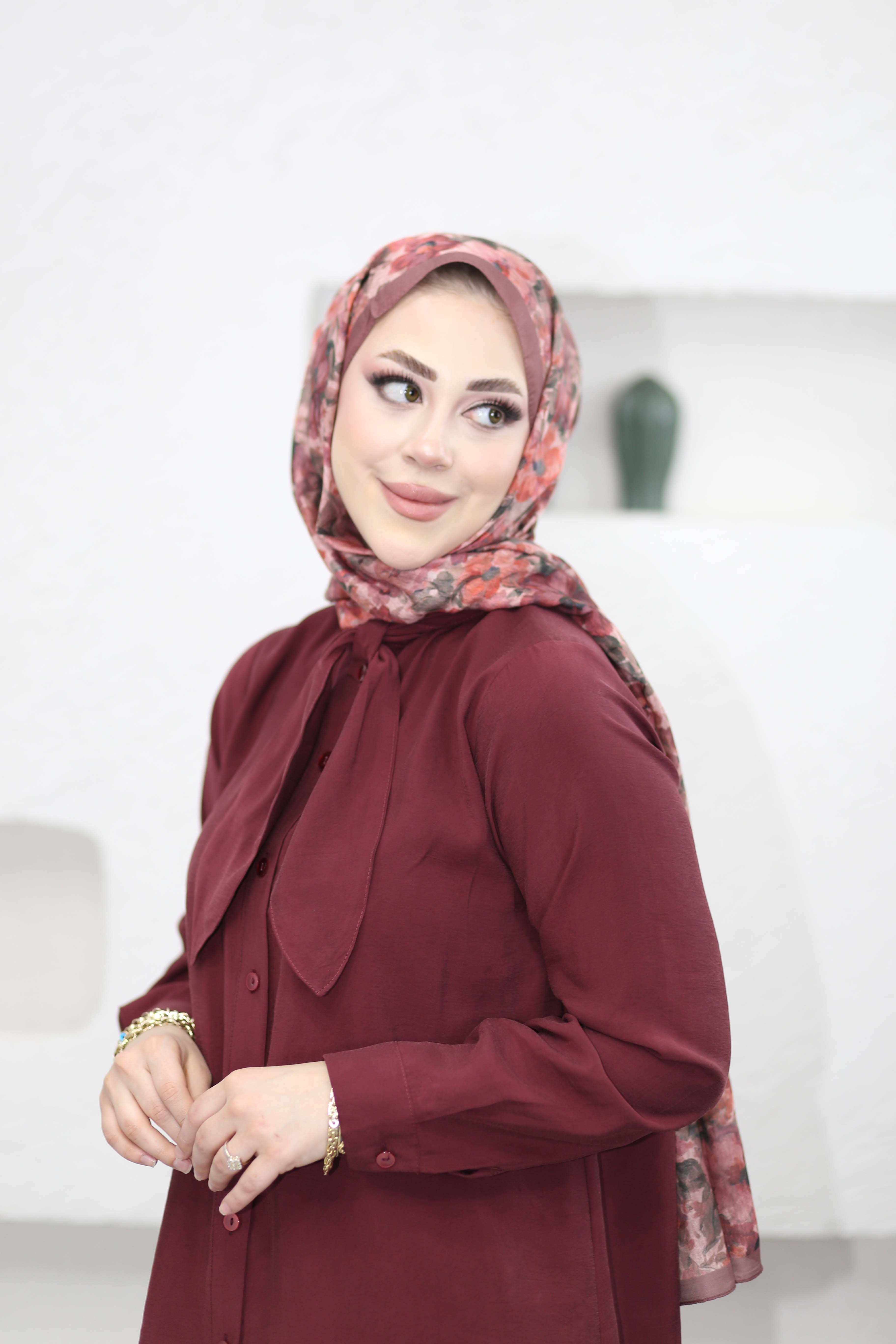 Yakası Fularlı Modal Tunik Bordo 2145