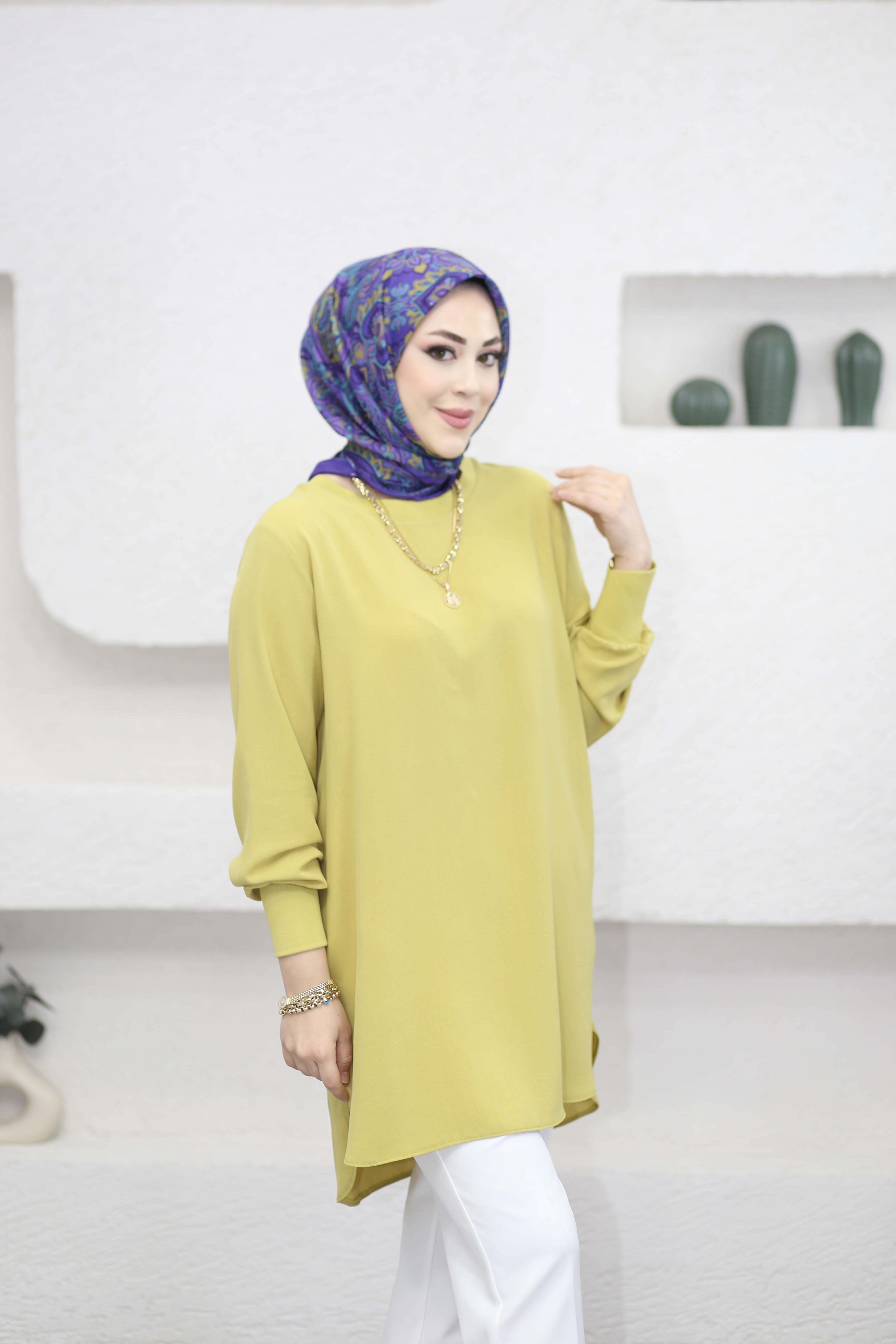 Basıc Krep Tunik Yağ Yeşili 4401