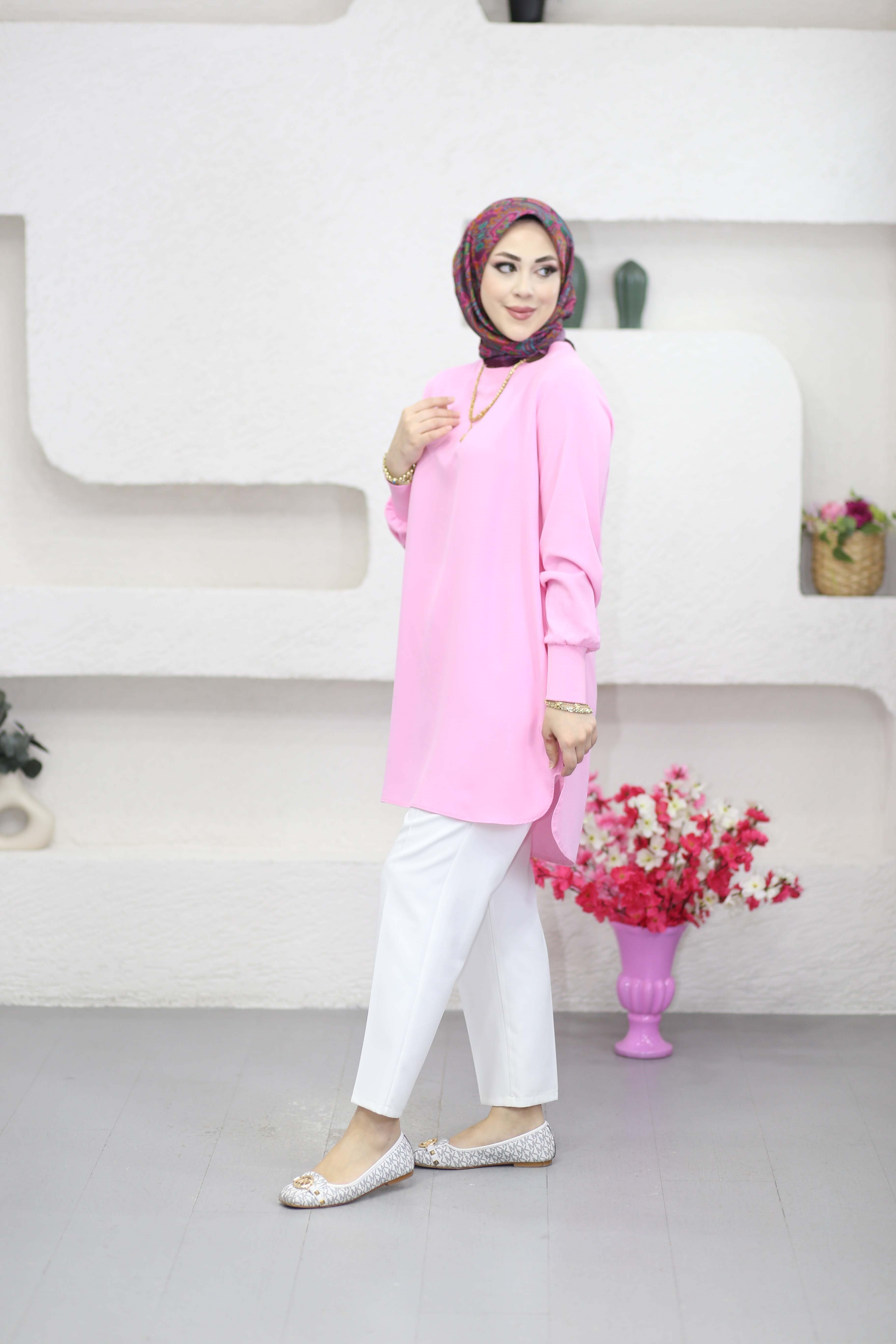 Basıc Krep Tunik Şeker Pembe 4401