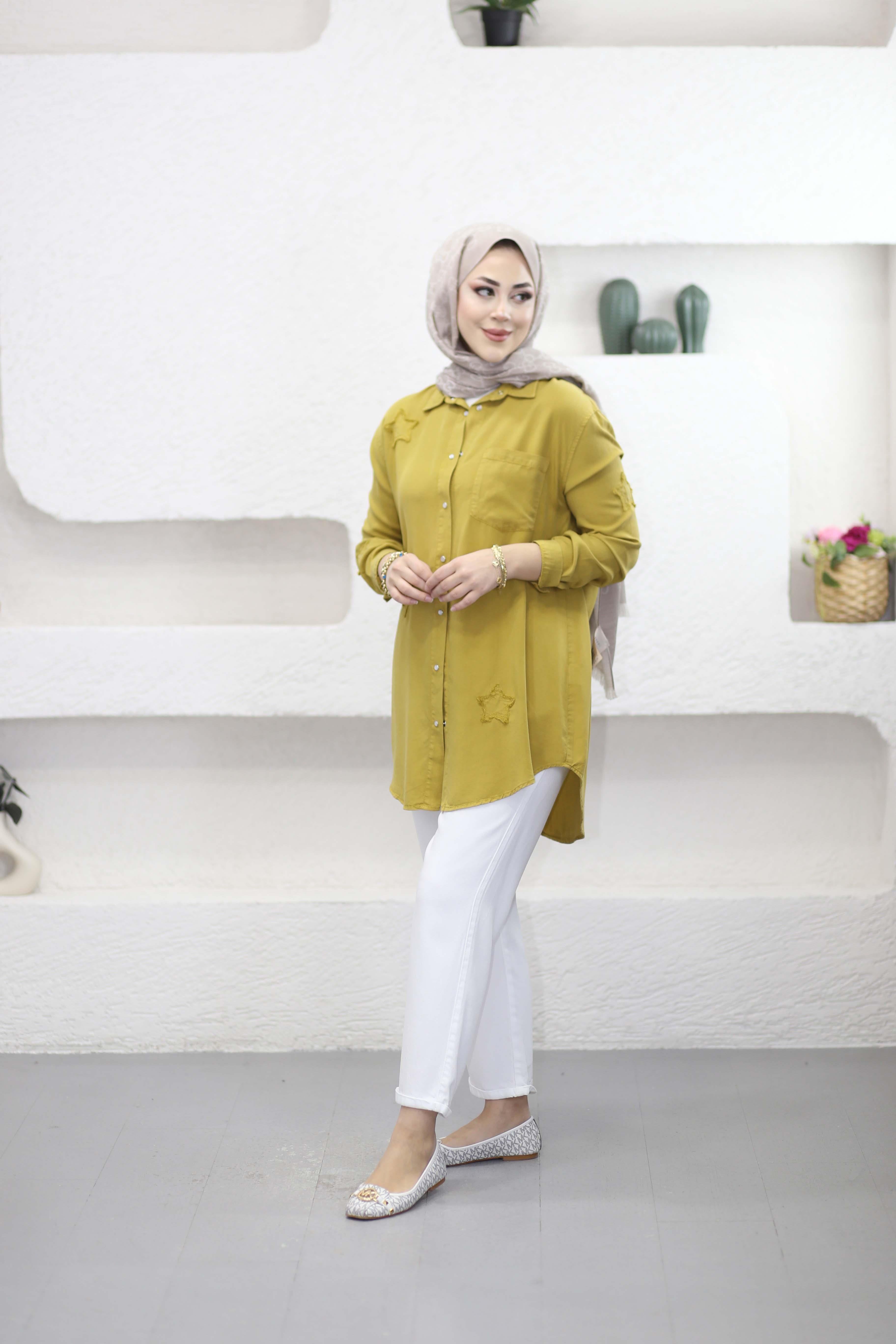 Yıldız Tencel Gömlek Yağ Yeşili 7343
