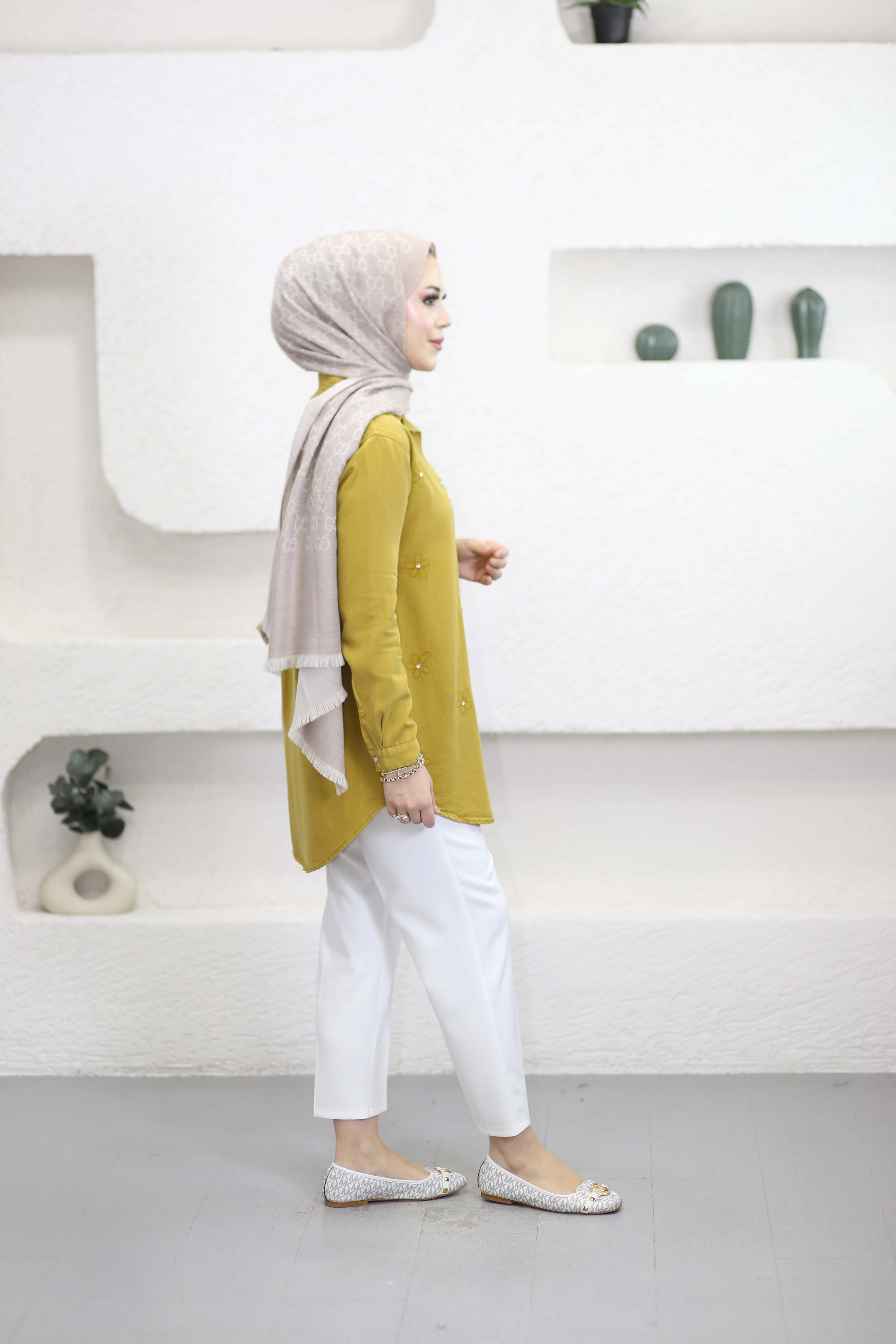 Papatya Tencel Gömlek Yağ Yeşili 7418