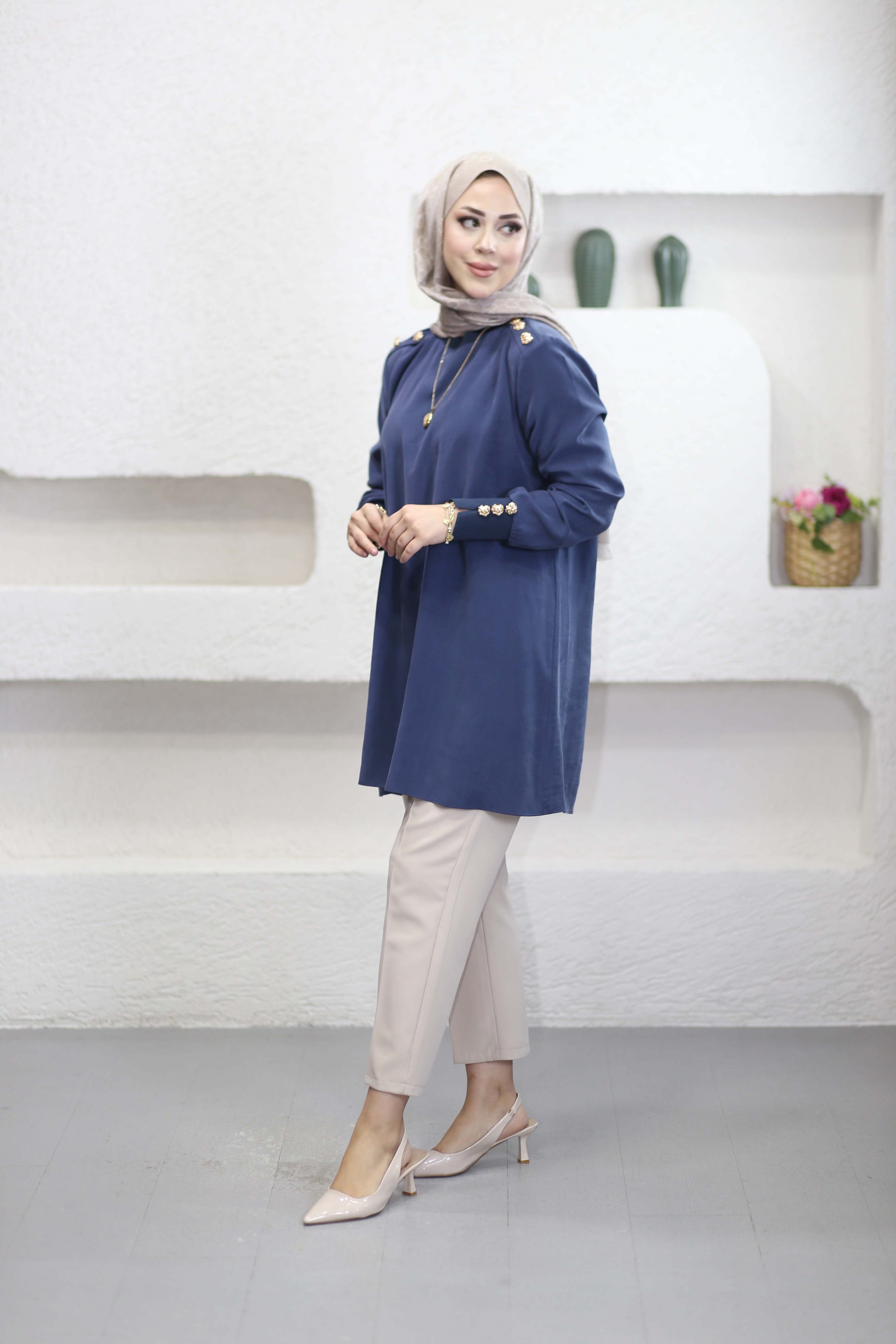 Omuz Aller Detaylı Tunik Lacivert 4653