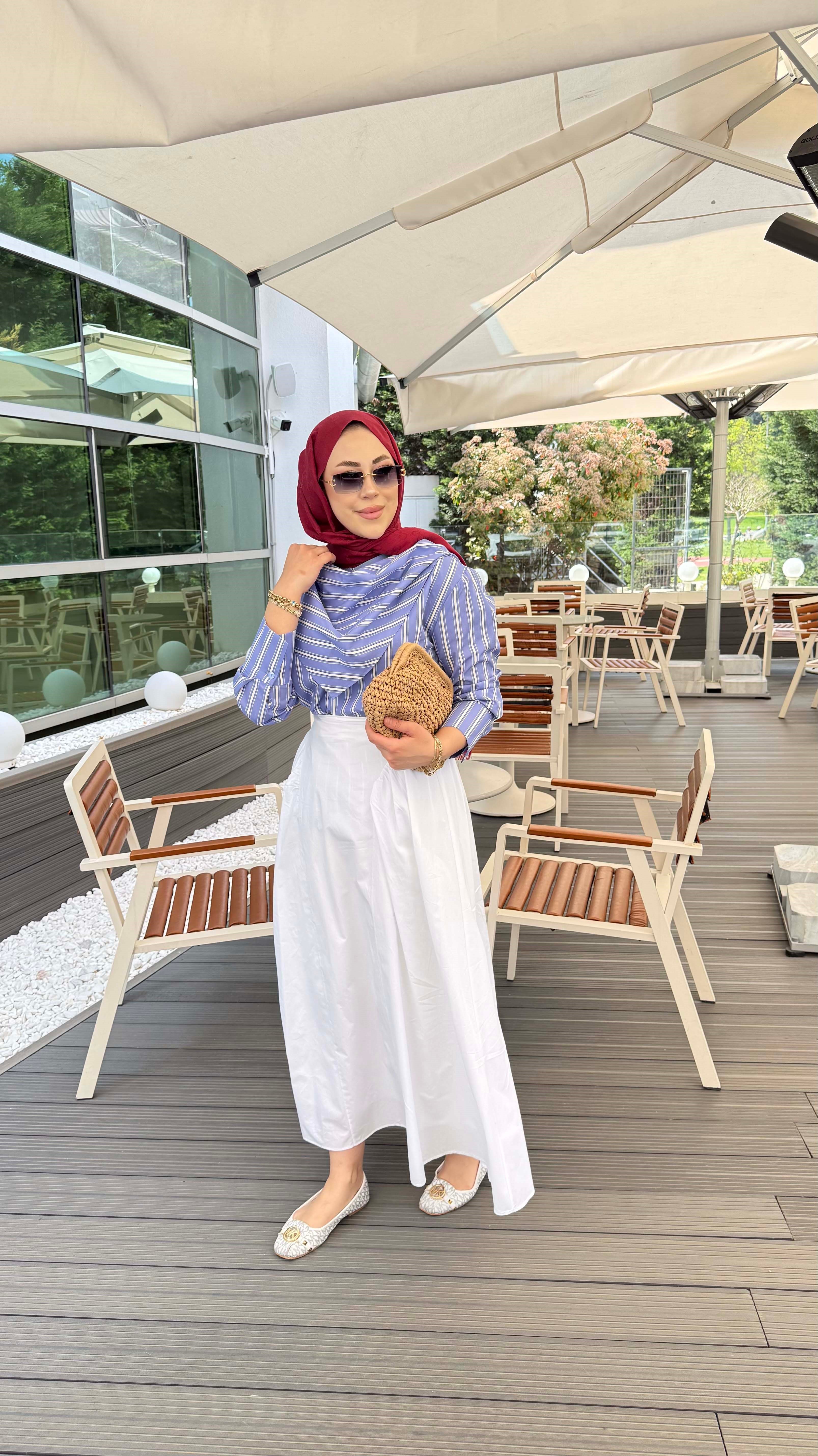 Yaka Fularlı Çizgili Tunik Mavi 26128