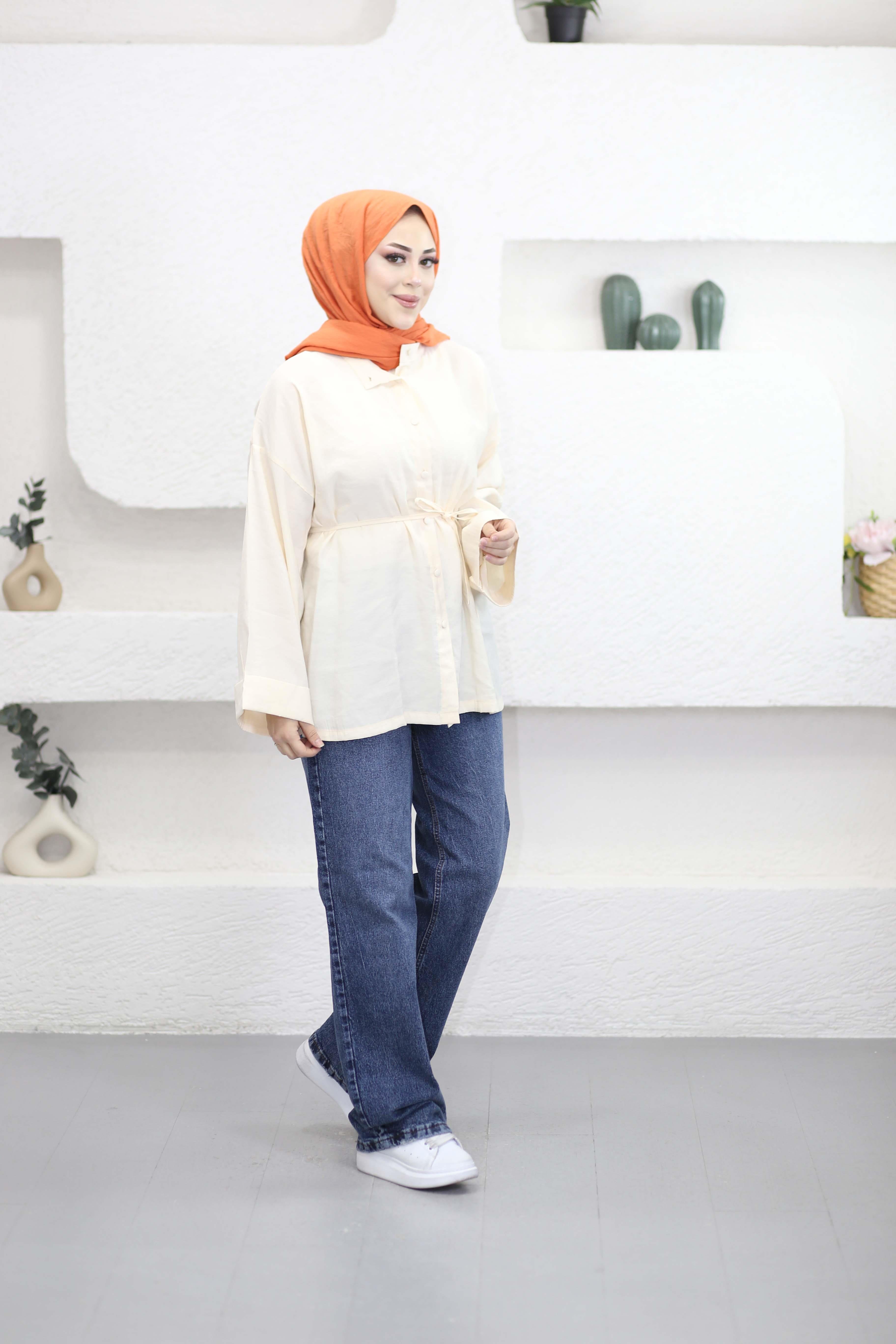 Dublekol Yırtmaçlı Gömlek Bej 3220