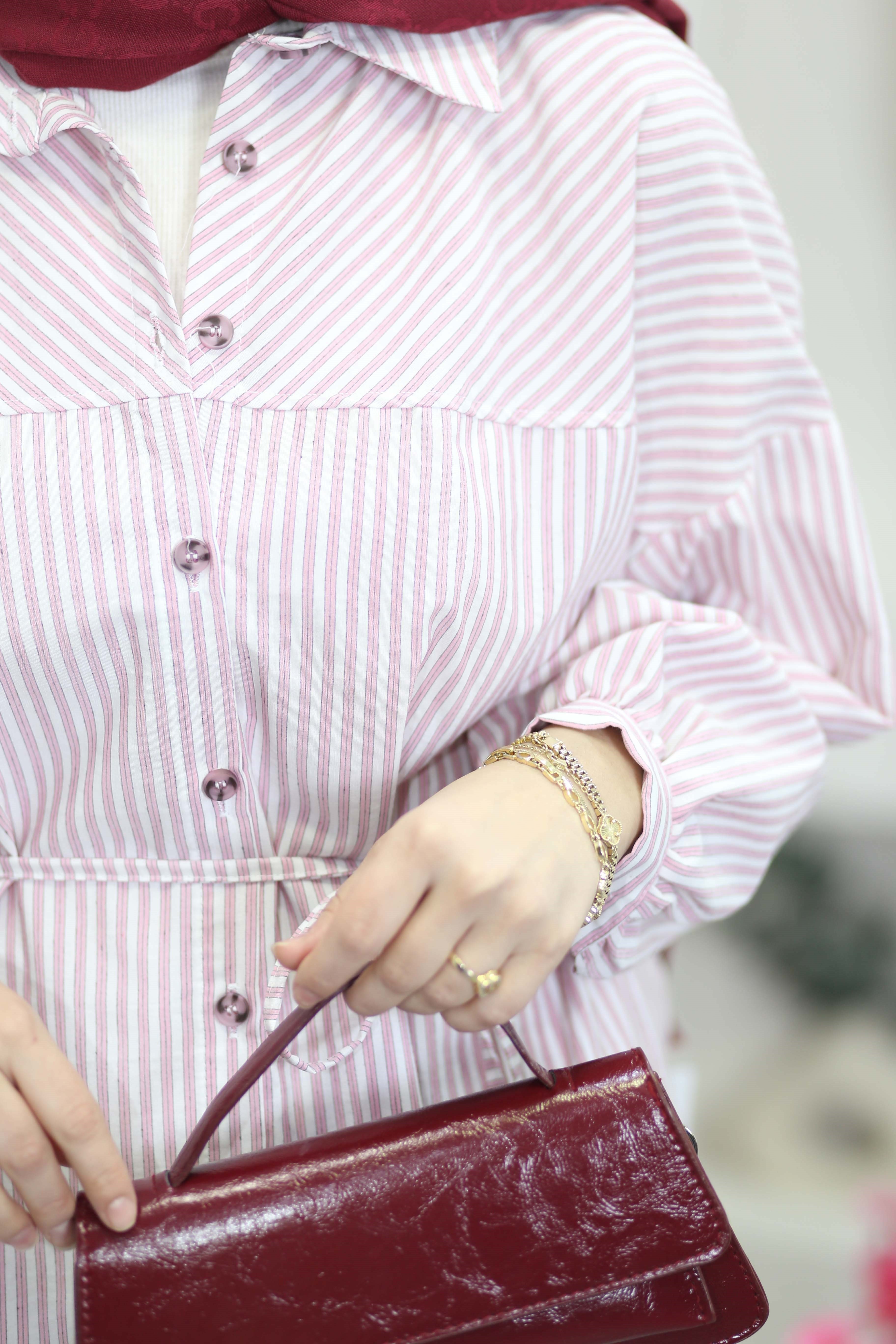 Kuşaklı Oversize Basıc Gömlek Pembe 6446