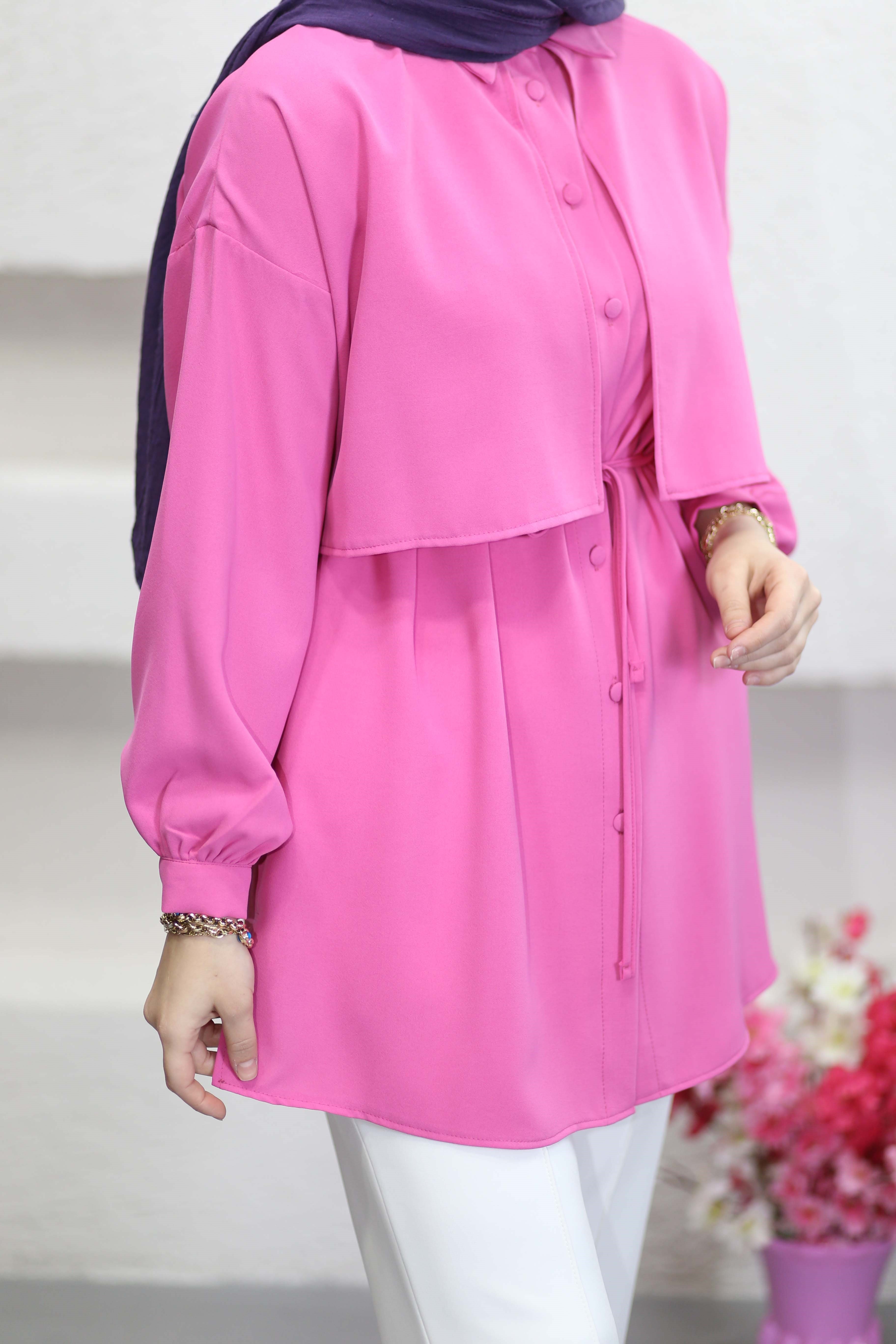 Önü Allerli Linda Tunik Pembe 1869