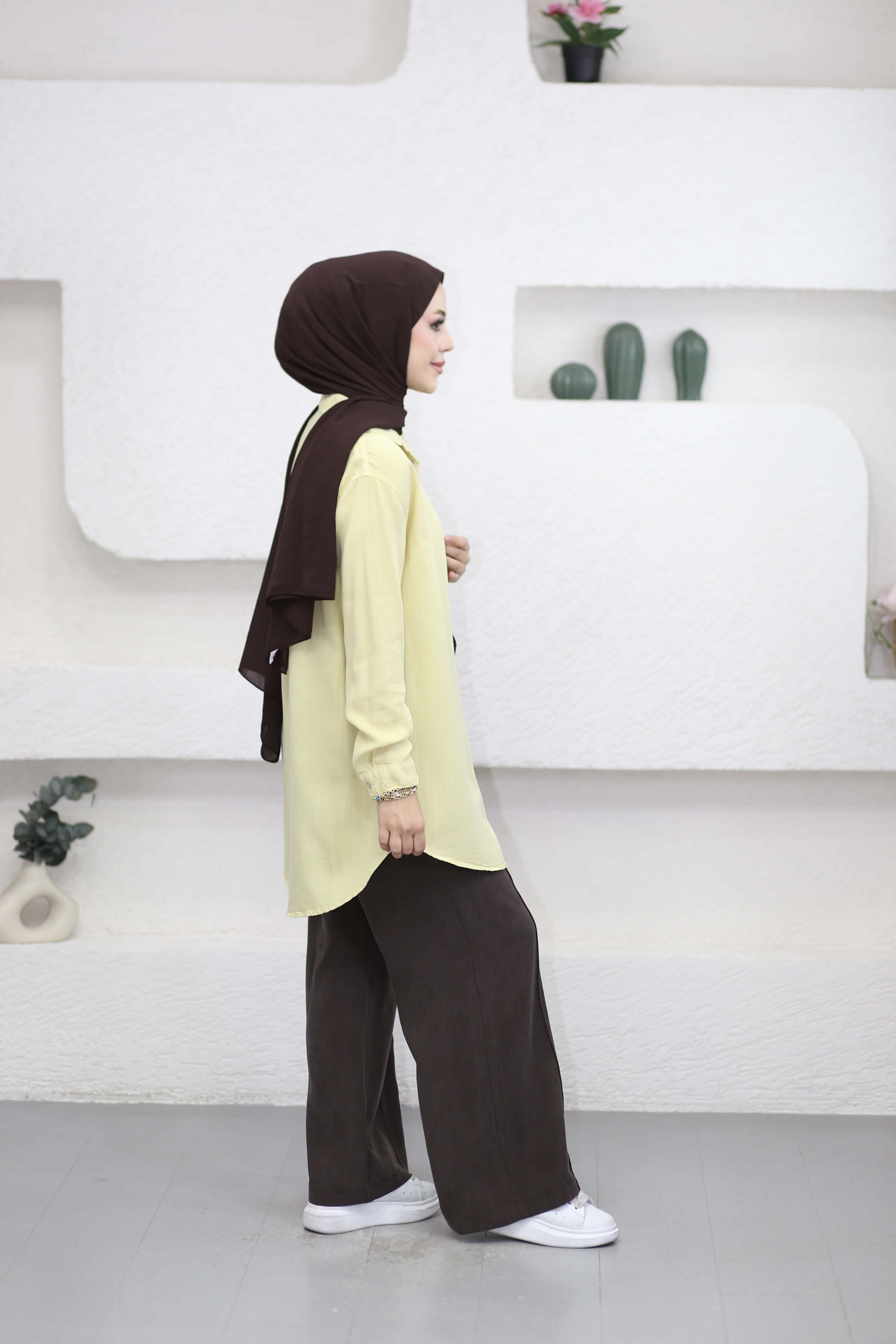 Çıtçıtlı Tencel Gömlek Sarı 7546