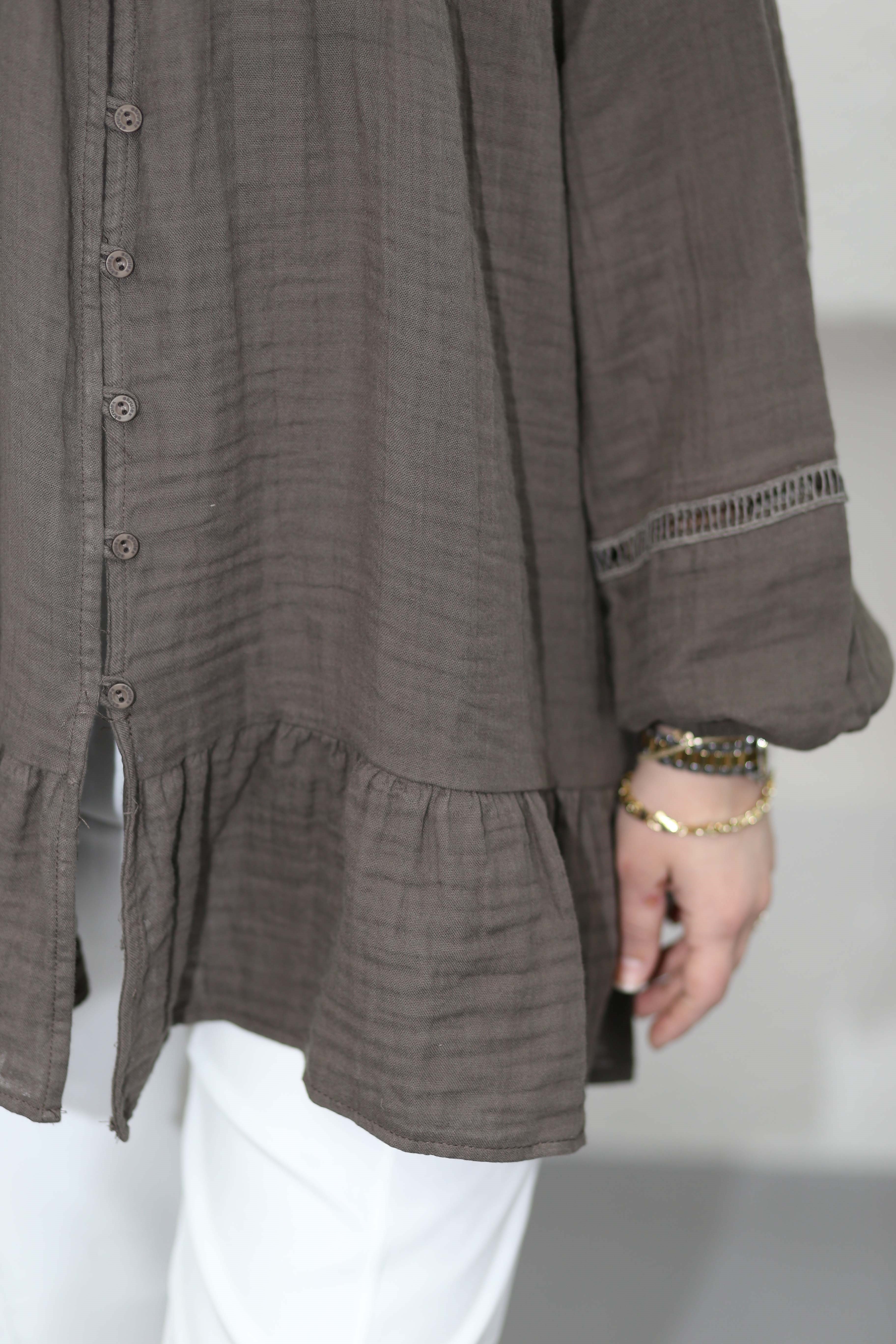 Şerit Detaylı Gömlek Kahverengi 3302