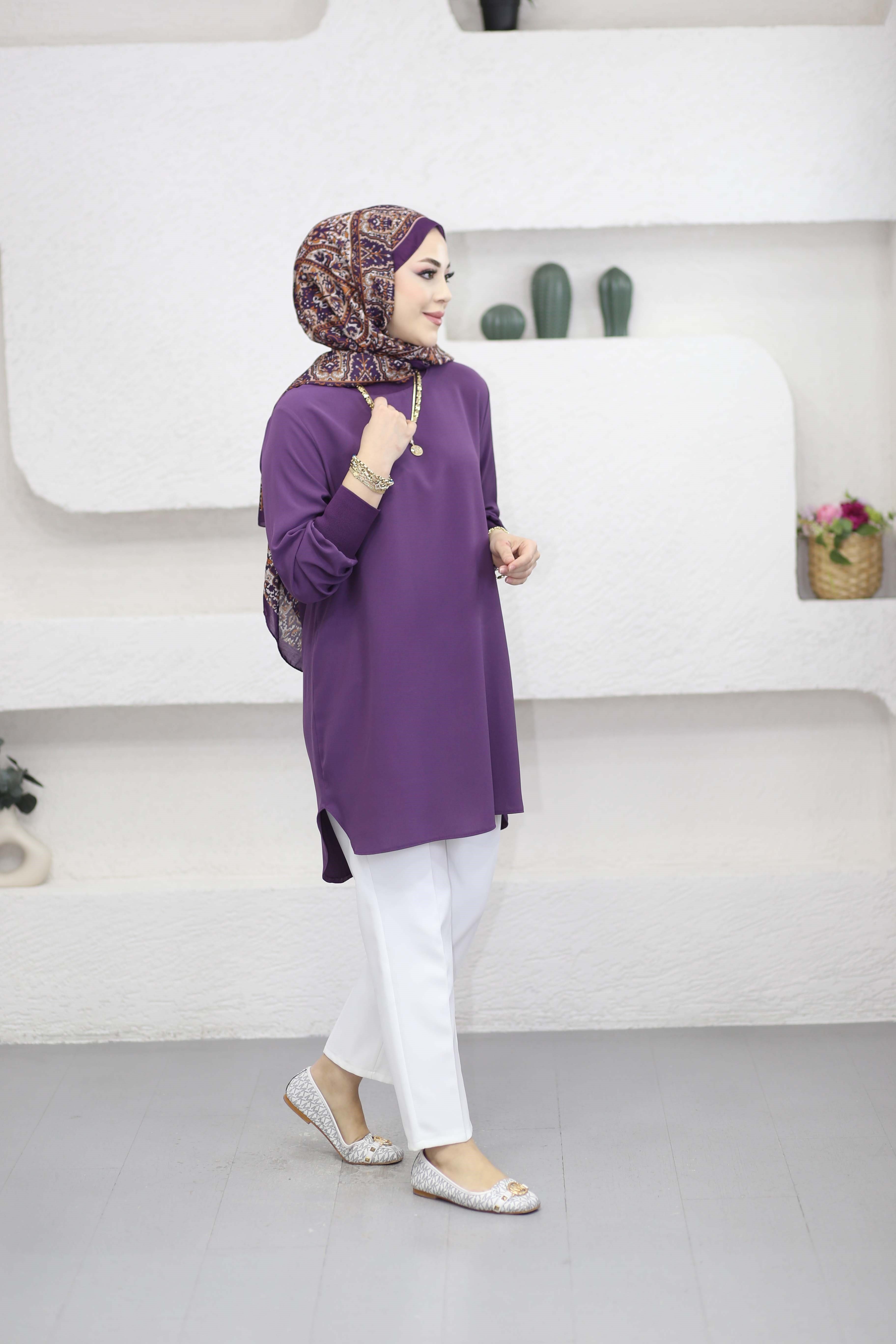 Basıc Krep Tunik Mor 4401