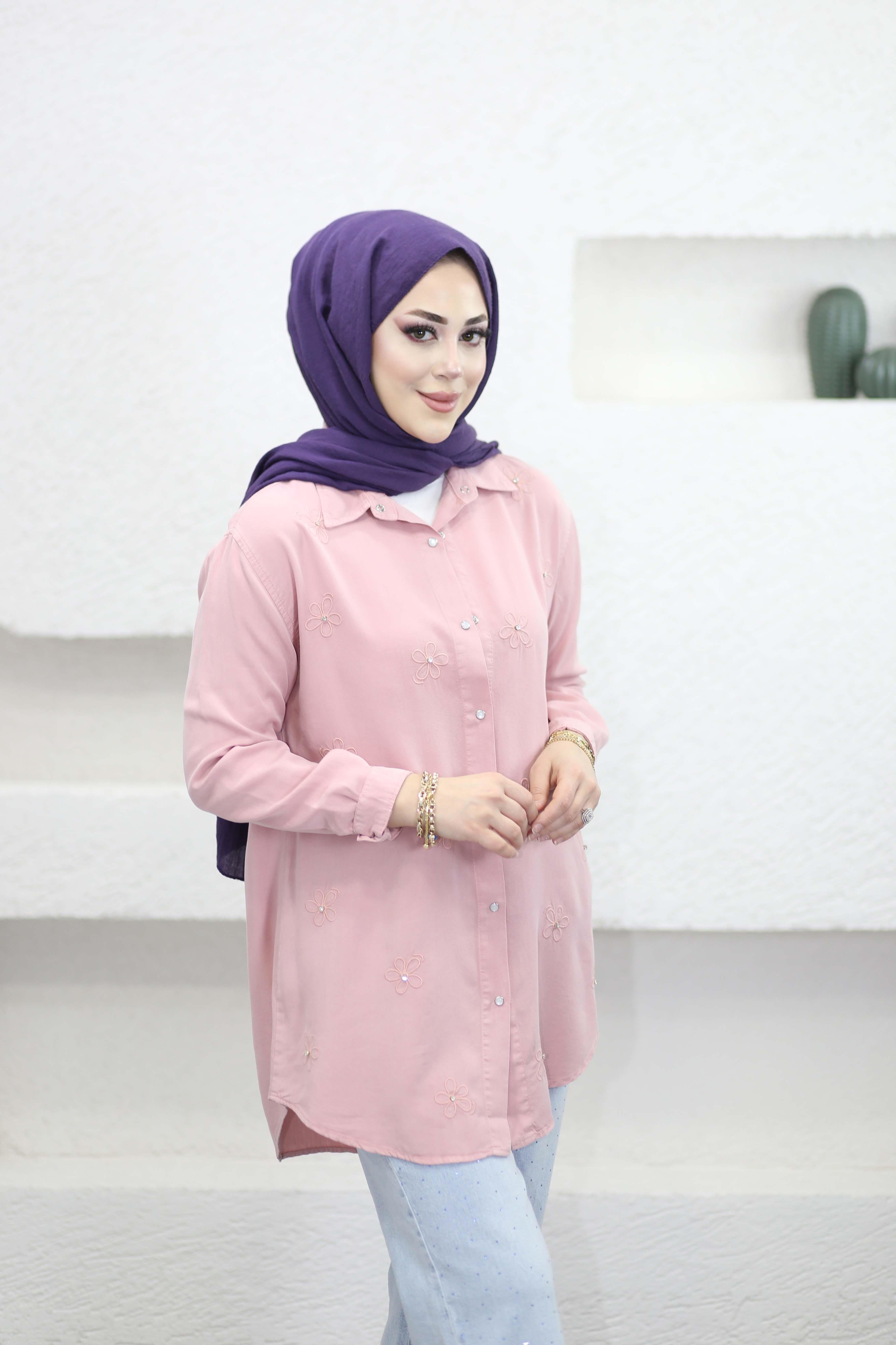 Papatya Tencel Gömlek Pudra 7418