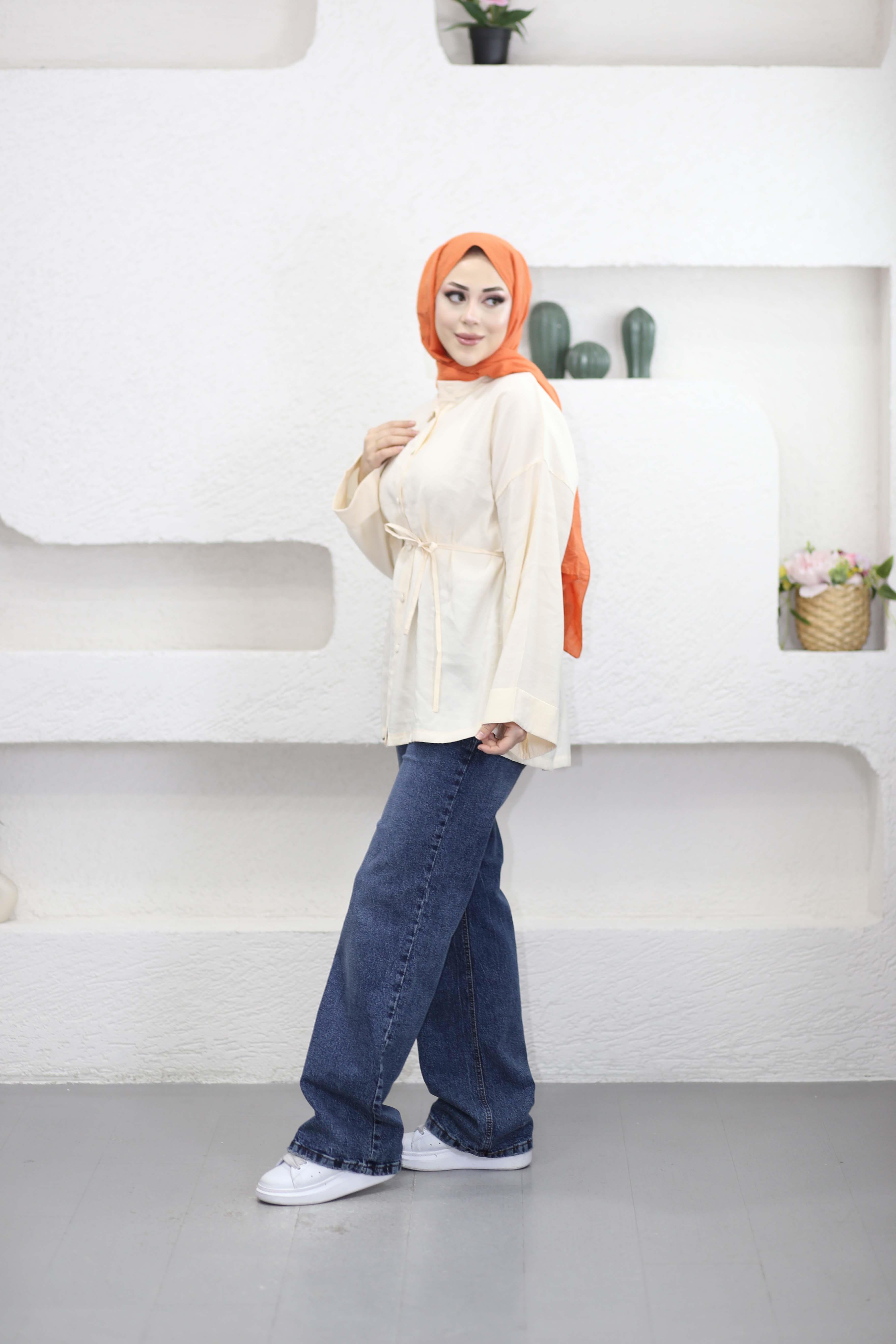 Dublekol Yırtmaçlı Gömlek Bej 3220