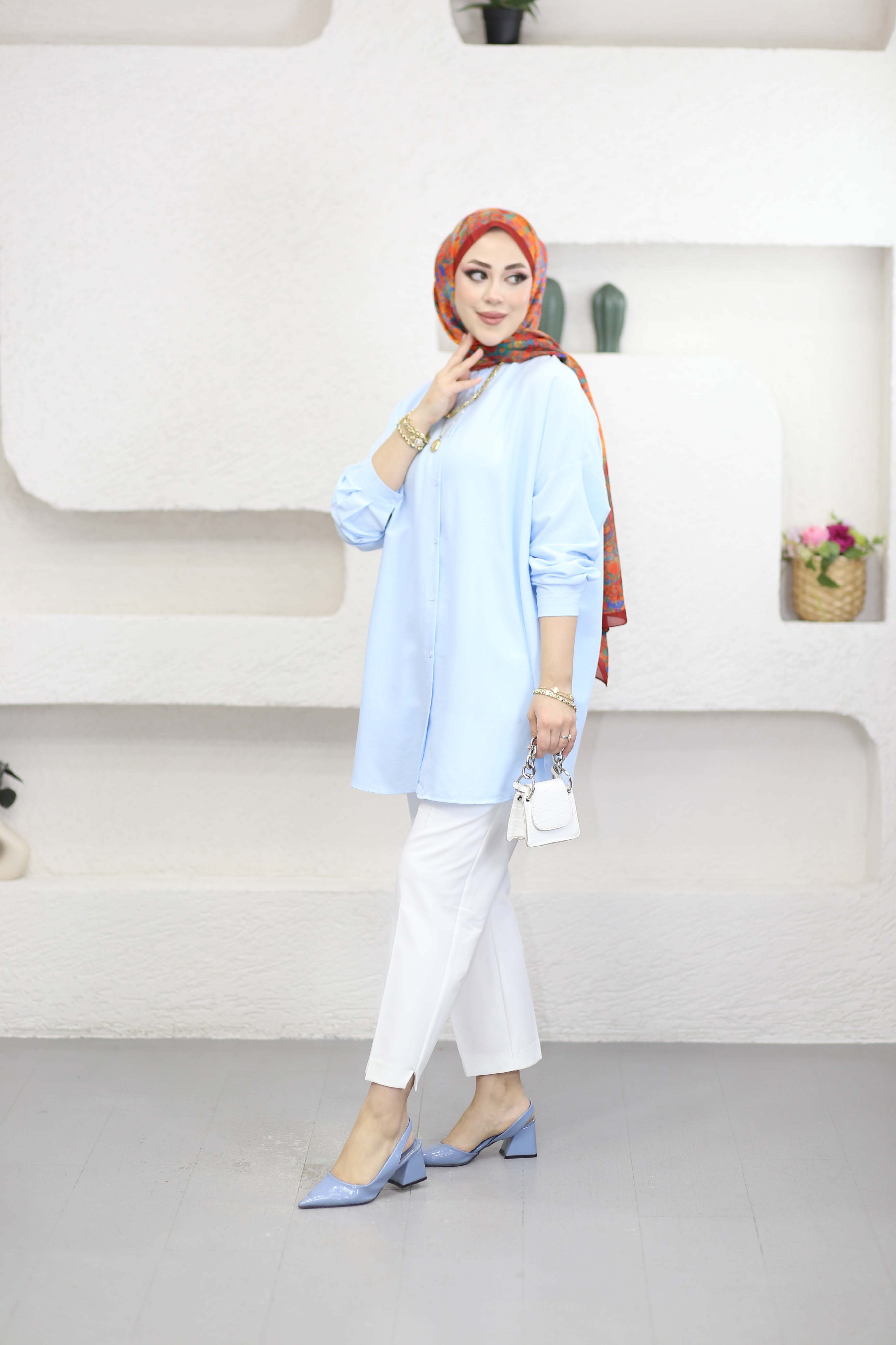 Hakim Yaka Basıc Gömlek Bebe Mavi 3201