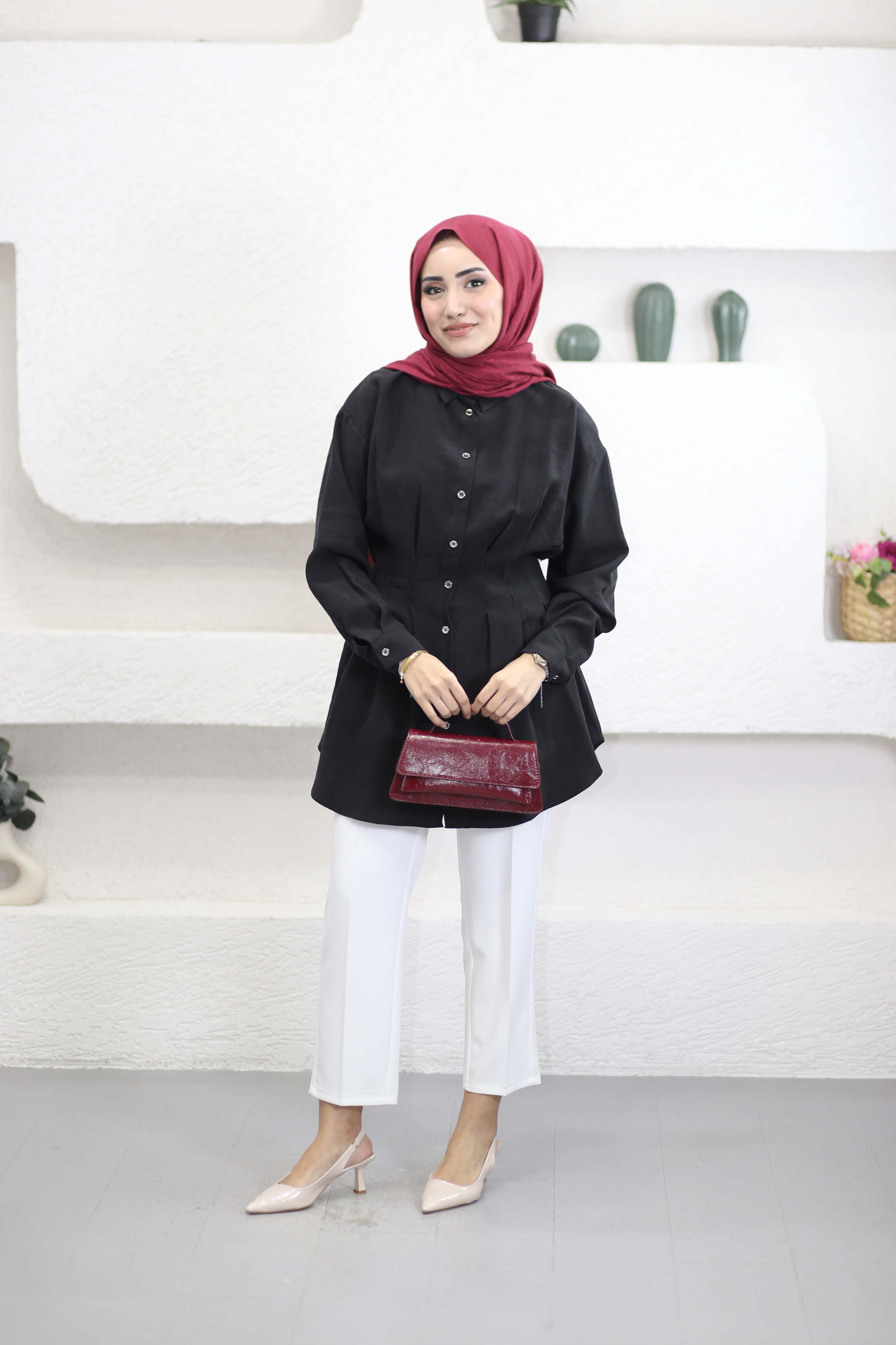 Beli Pensli Twist Gömlek Siyah 2126
