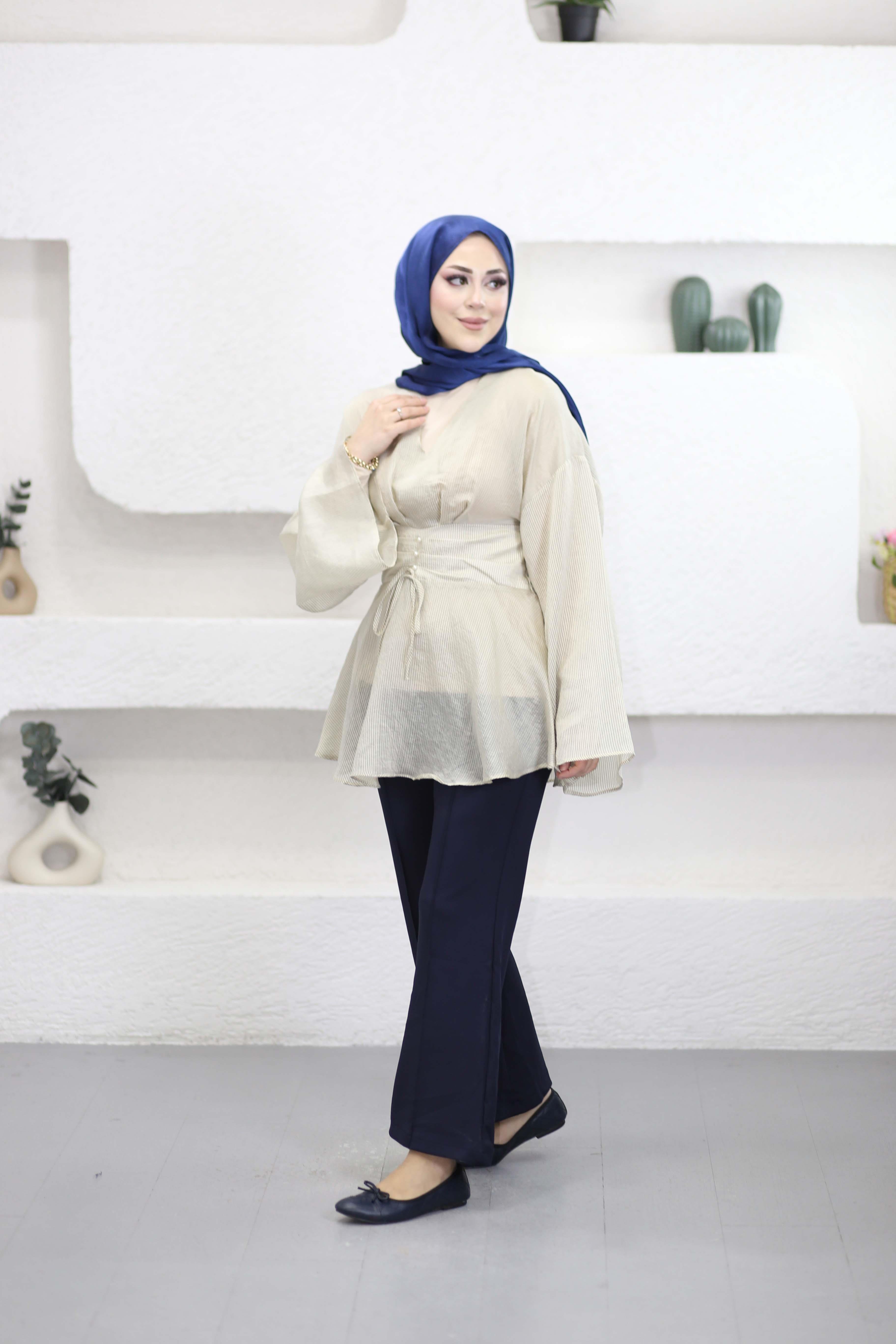 Çizgili Tencel İçlikli Gömlek Lacivert 26014