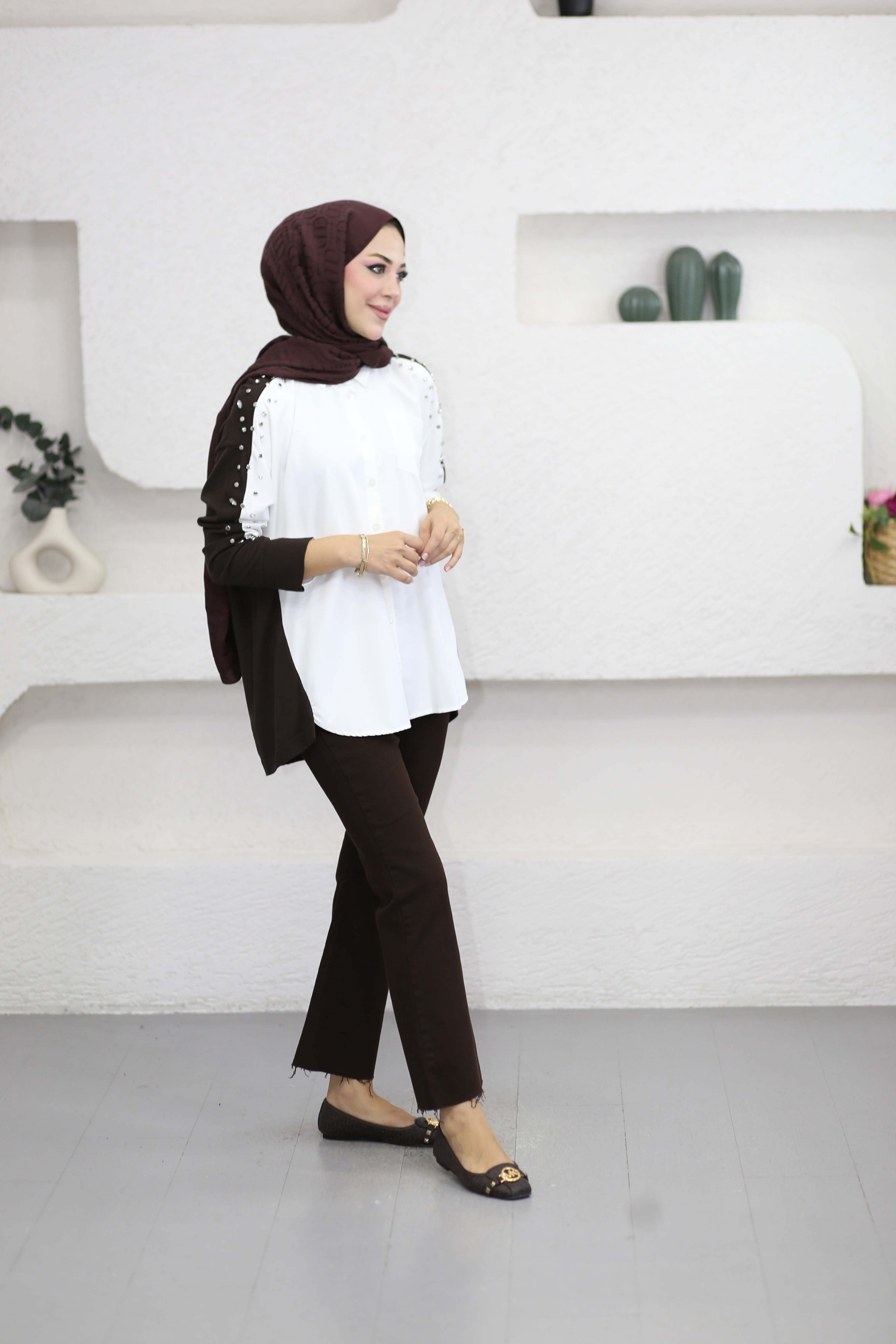 Kolu Taş Zımbalı Gömlek Kahverengi 26256