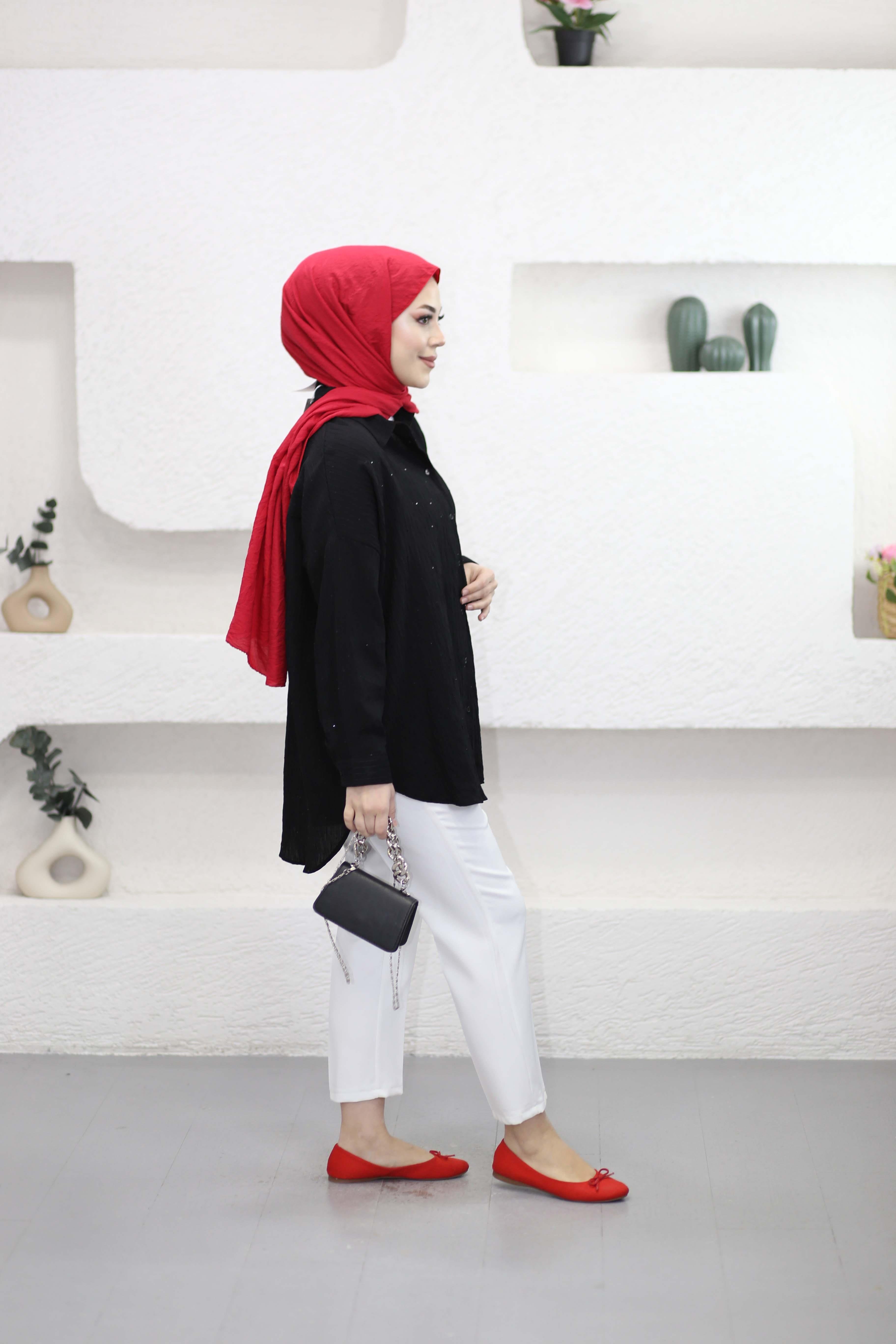 Pul Detaylı Gömlek Siyah 3344