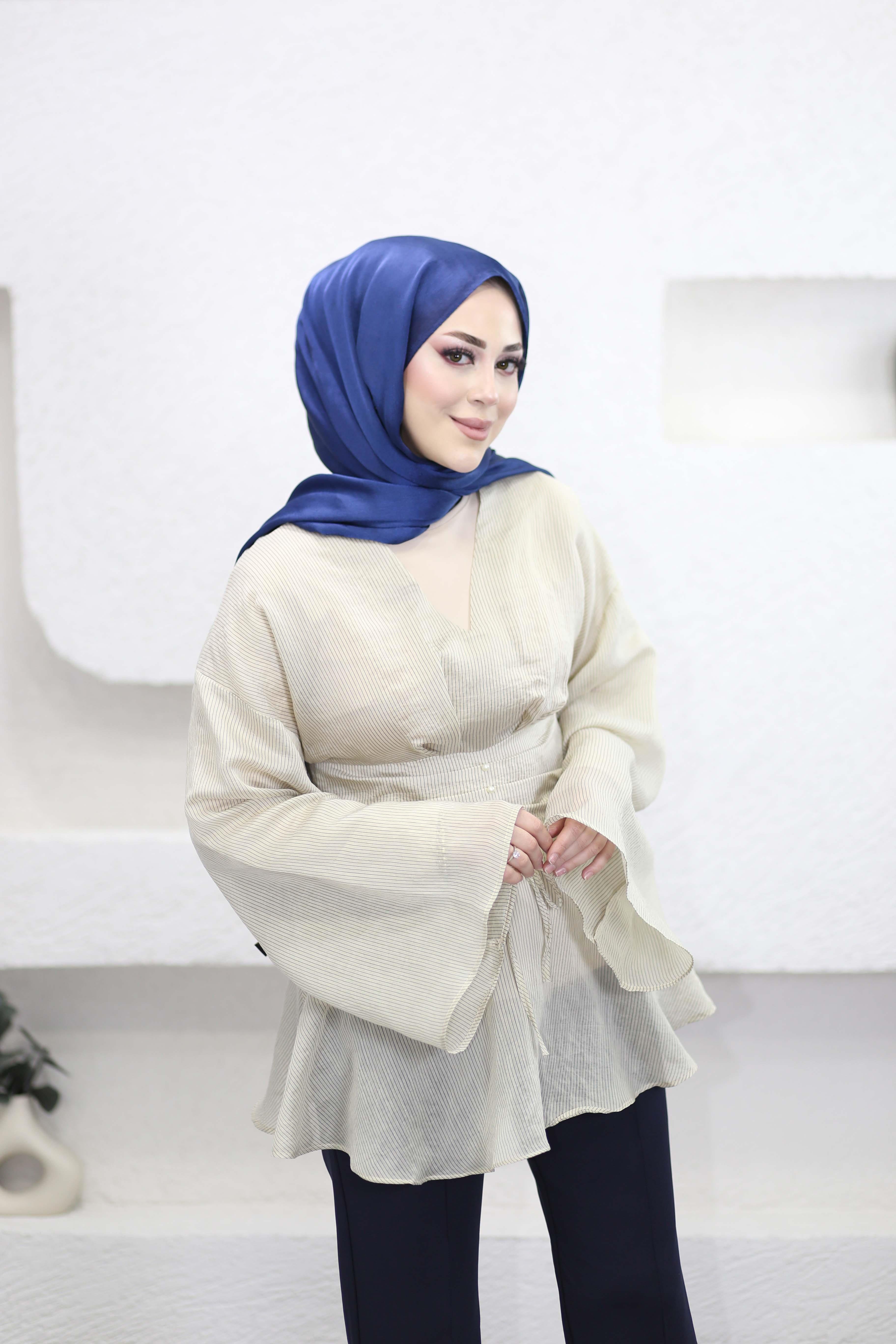 Çizgili Tencel İçlikli Gömlek Lacivert 26014