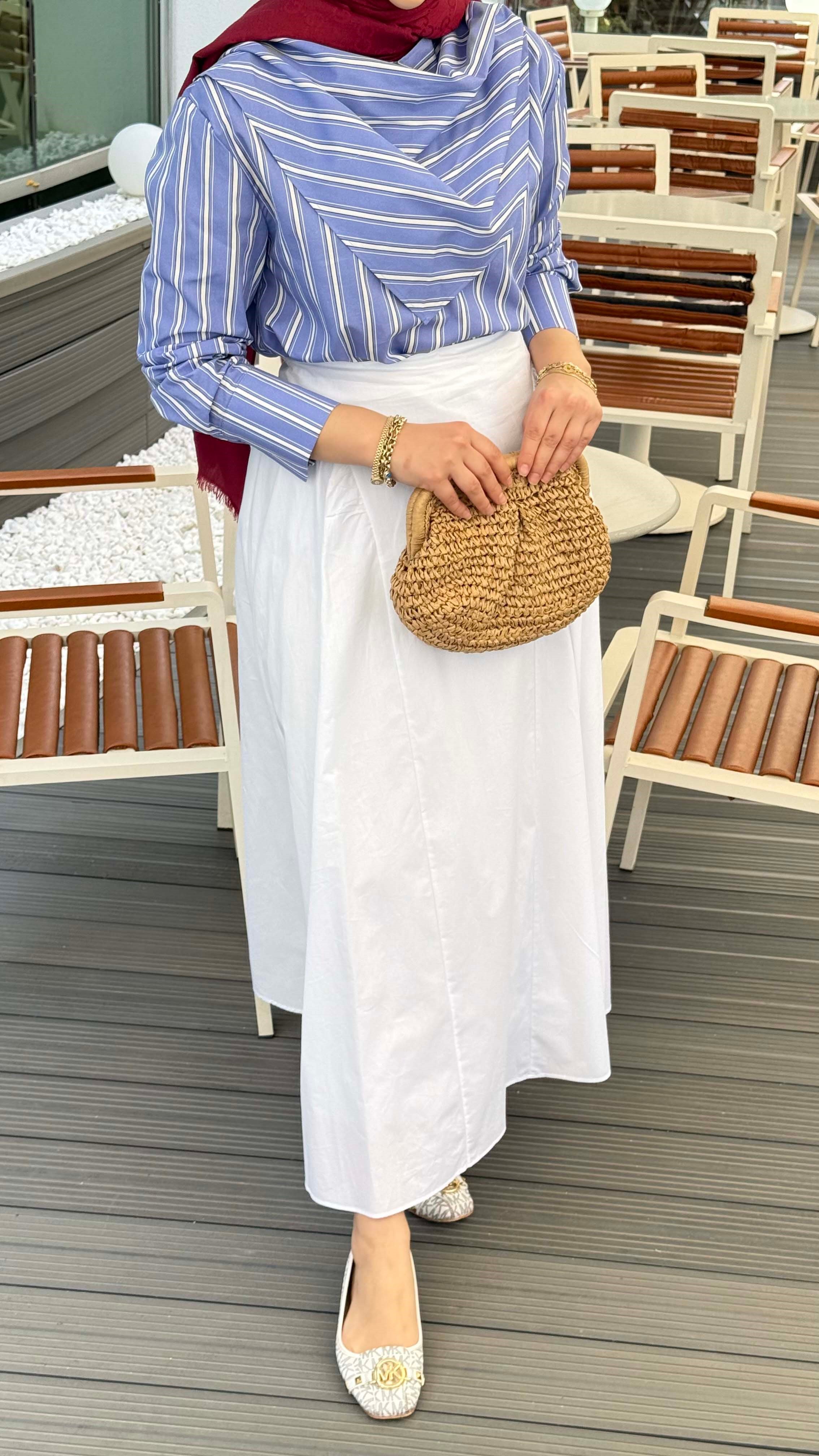 Yaka Fularlı Çizgili Tunik Mavi 26128
