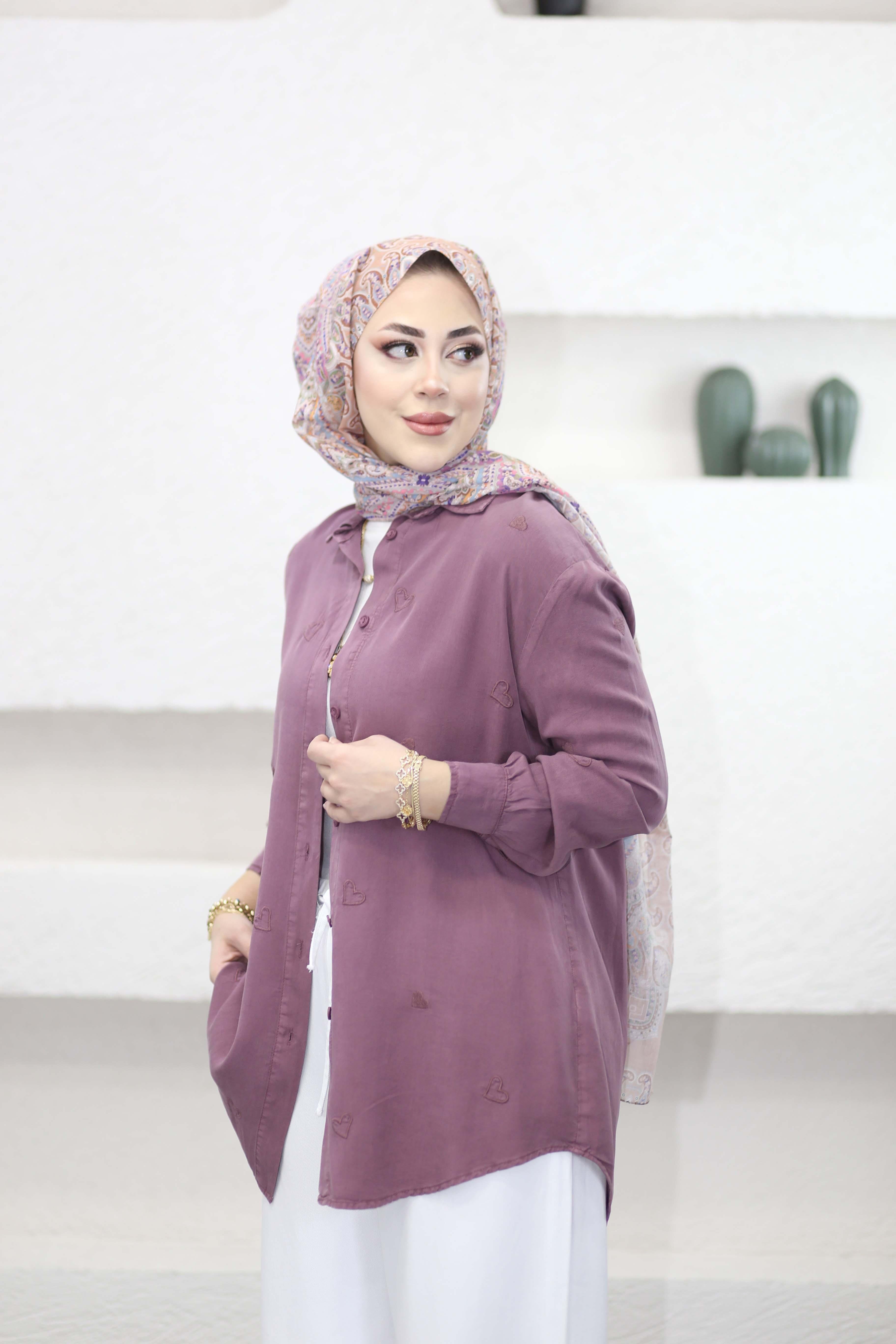 Mini Kalpli Tencel Gömlek Gül Kurusu 7463