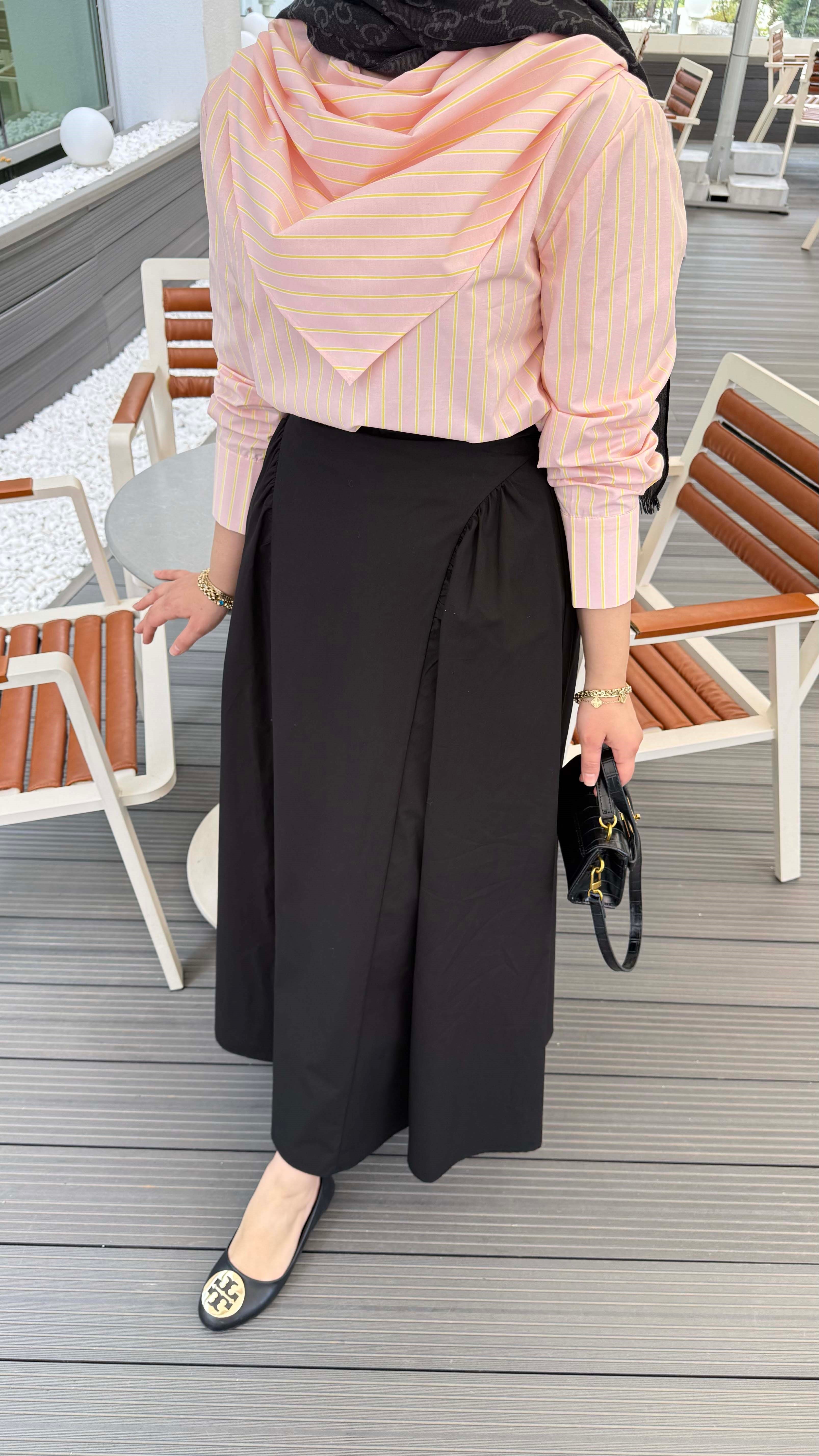 Yaka Fularlı Çizgili Tunik Pudra 26128